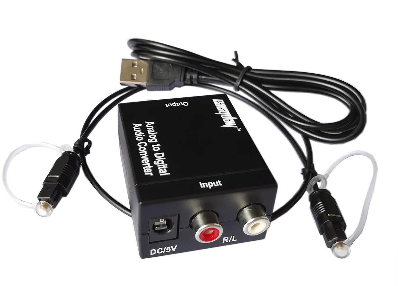 easyday RCA 3.5mm Analog to Digital Optical Toslink Coaxial Audio Converter Adapter with Optical Cable
