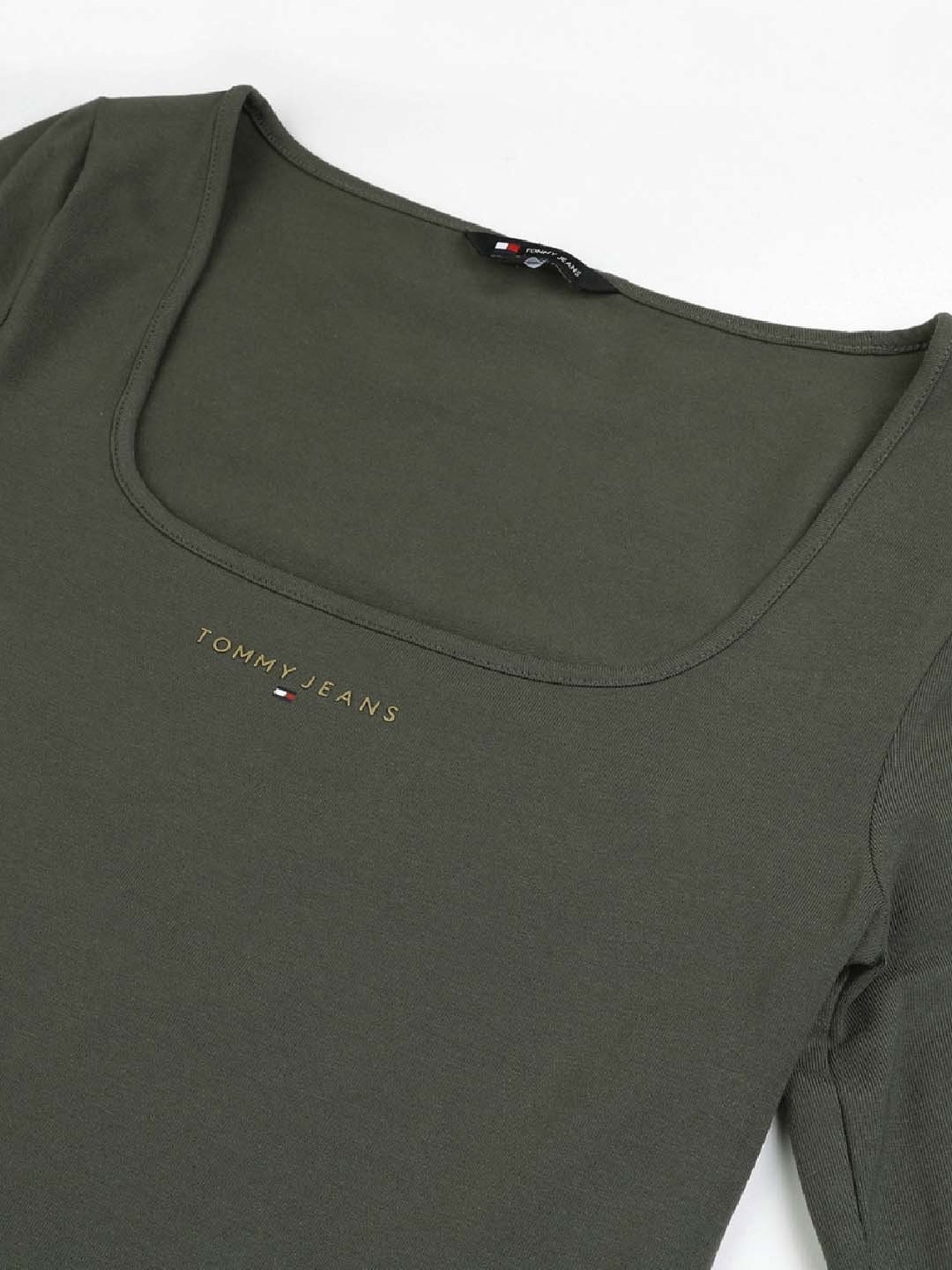 TOMMY HILFIGER Fatigue Green Cotton Logo Print Top