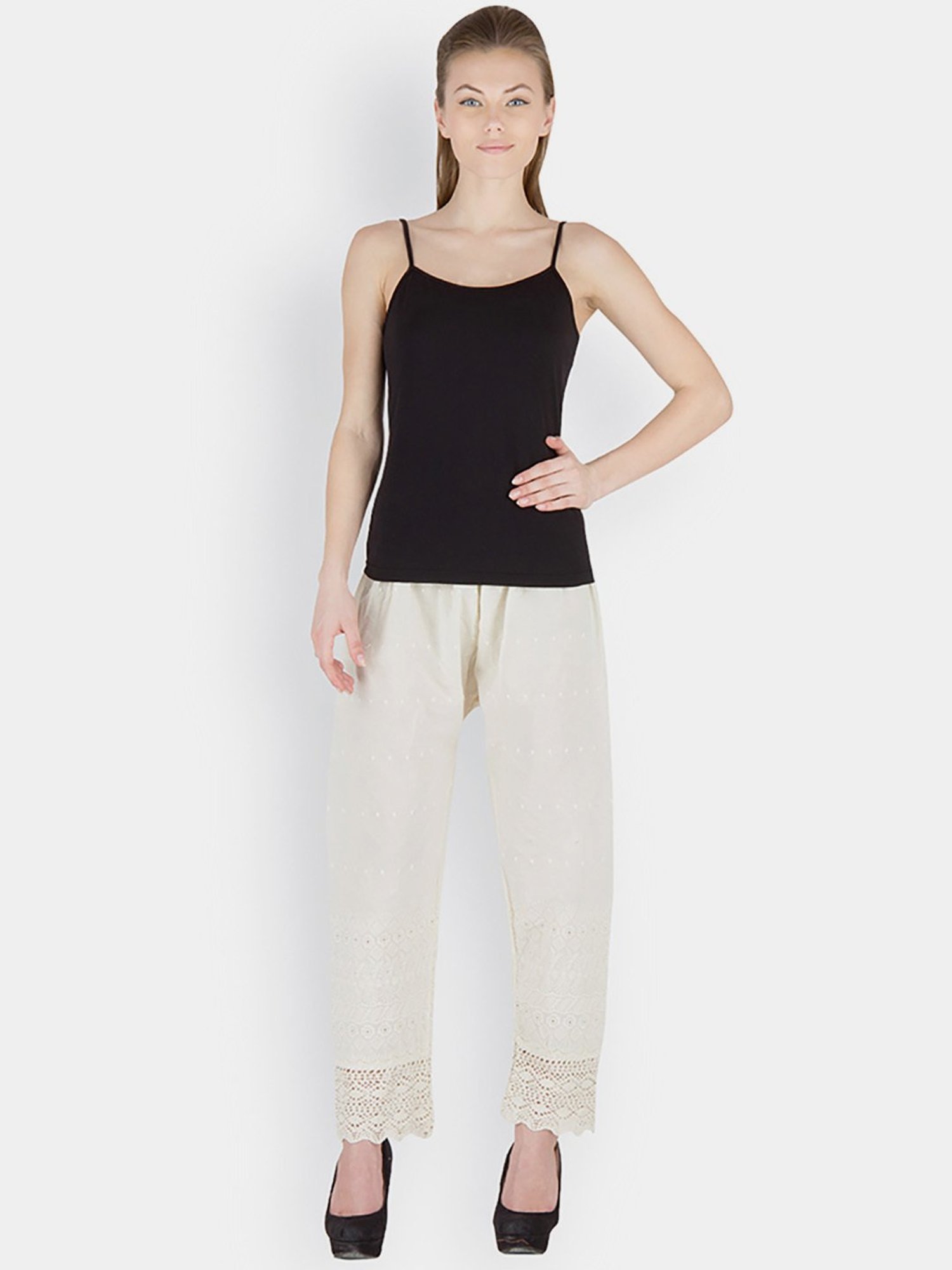 Castle Off-White Cotton Embroidered Palazzos