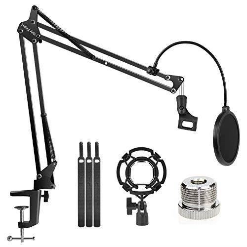 Microphone Stand with Mic Pop Filter Shock Mount Adjustable Mic Boom Scissor Arm Stands for Blue Yeti SnowballRadio Broadcasting and Recording