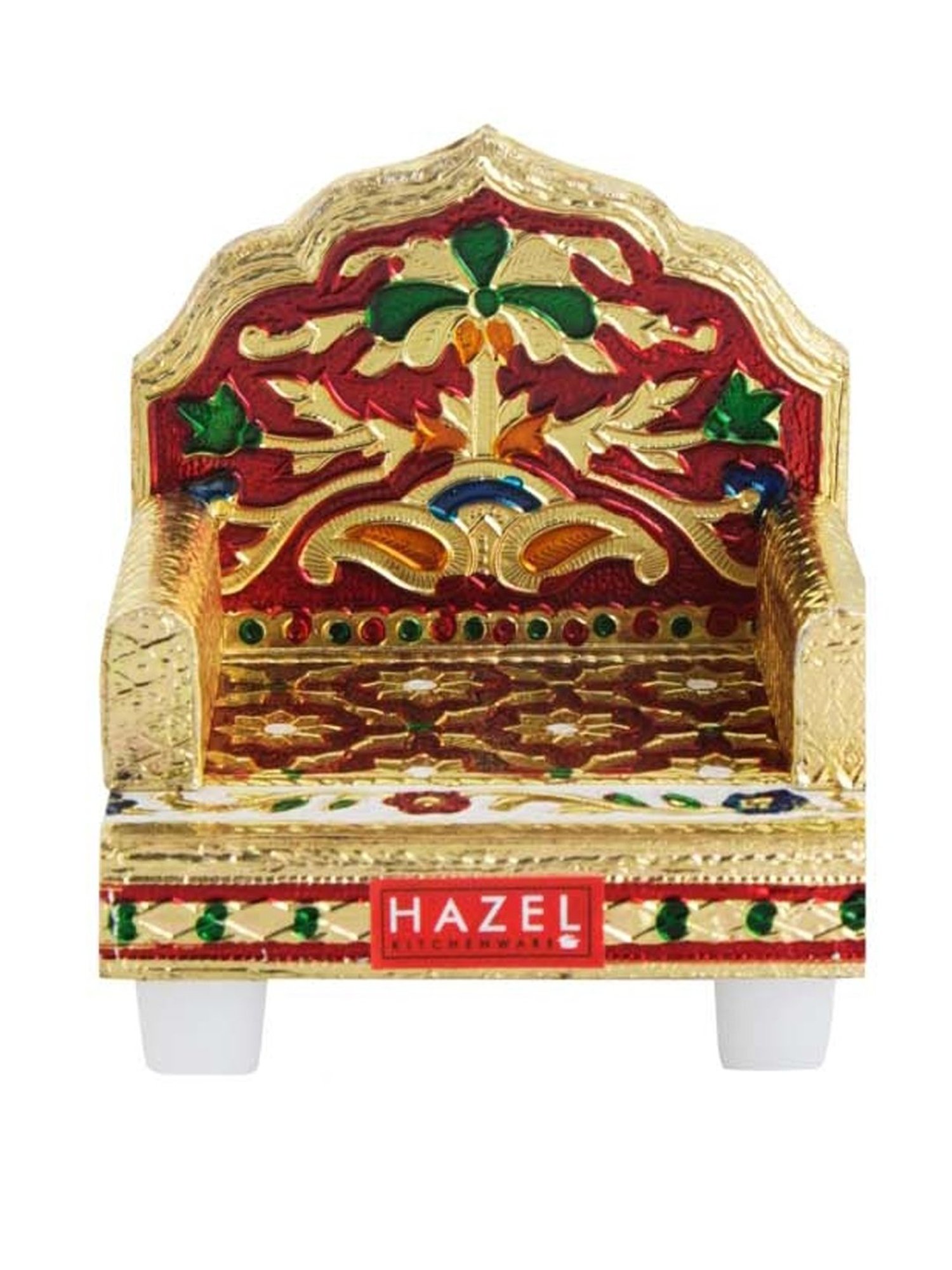 HAZEL Gold & Red Wood Puja Murti Meenakari Mini Sinhasan - Set of 1