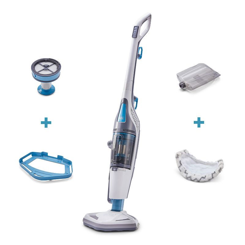 Black and Decker HEPA Corded Steam Mop and Vacuum Cleaner Combination Duo Bundle with 3 In 1 Convertible Corded Upright Handheld Vacuum Cleaner