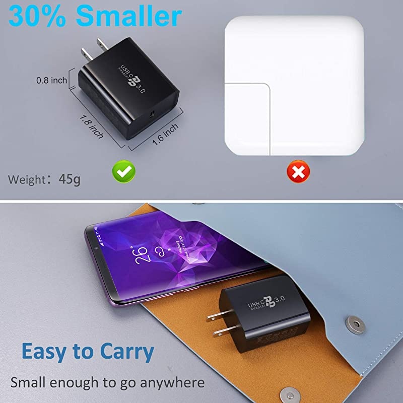 USB C Wall Charger  3Pack 18W Type C Fast Charger PD 30 Fast Charging Power Delivery Adapter Compatible for iPhone 11 Pro MaxXXSXR8PlusGalaxy S10 S9 Plus Note 8 9 10PixeliPad ProBlack