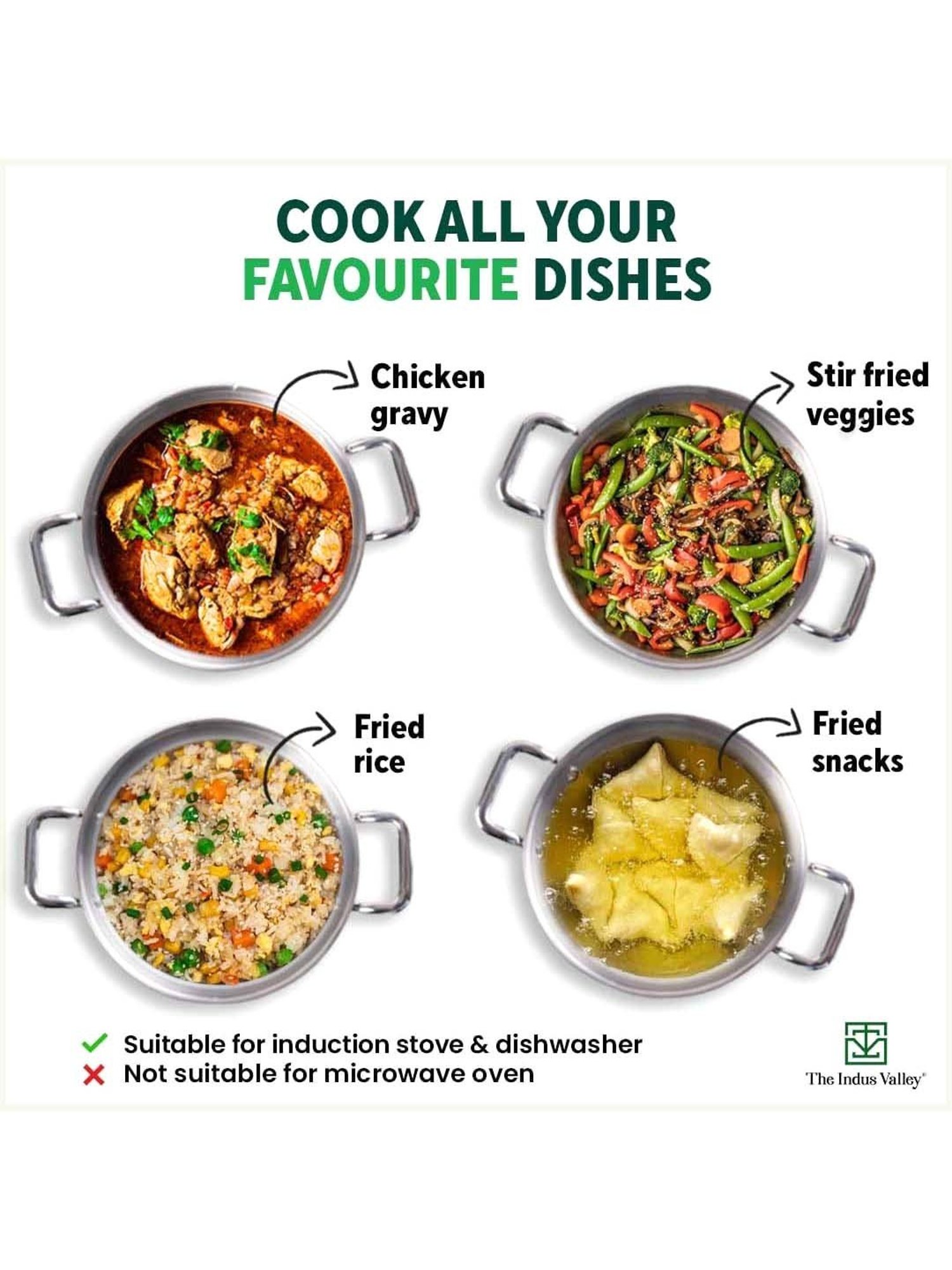 The Indus Valley Silver Stainless Steel 22.2 cm Deep Fry Pan With Glass Lid (1.5 L)