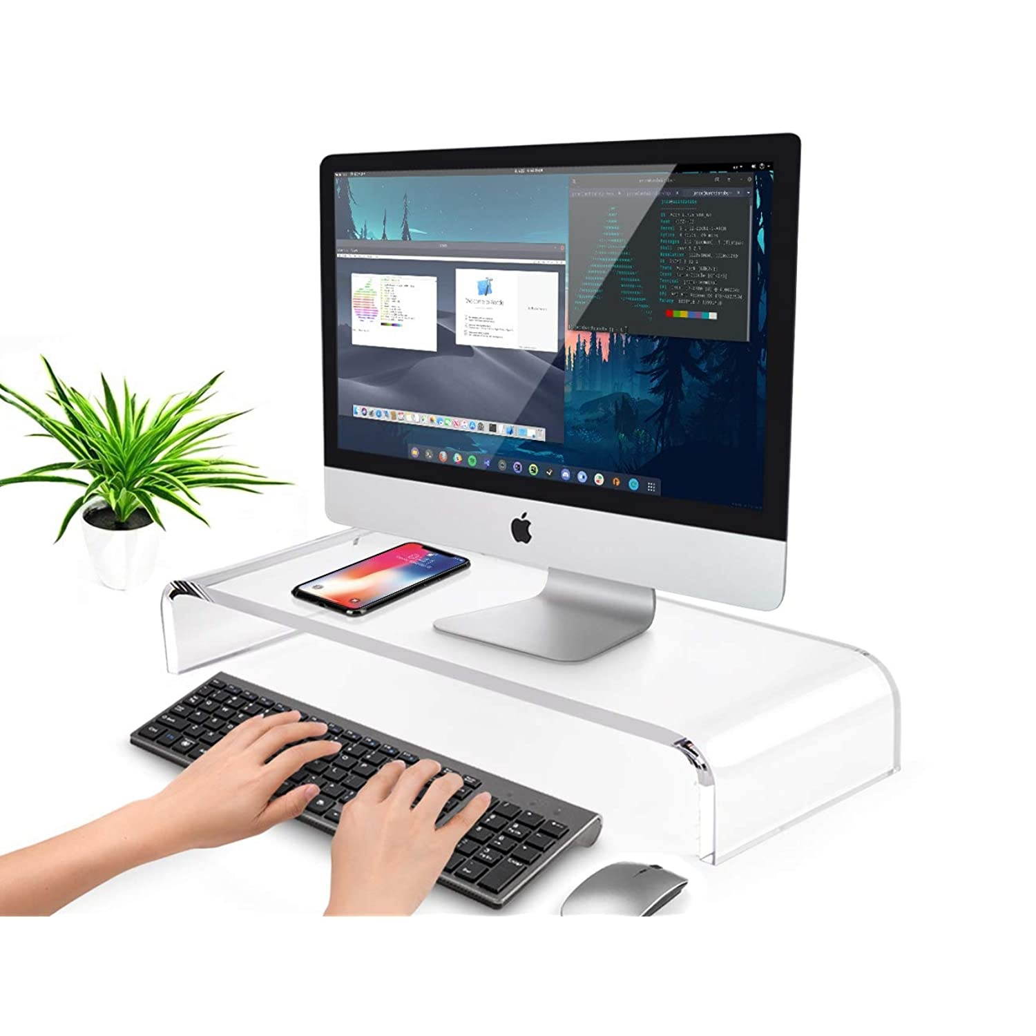 AboveTEK Premium Acrylic Monitor Stand, Custom Size Monitor Riser/Computer Stand for Home Office Business w/Sturdy Platform, PC Desk Stand for Keyboard Storage & Multi-Media Laptop Printer TV Screen