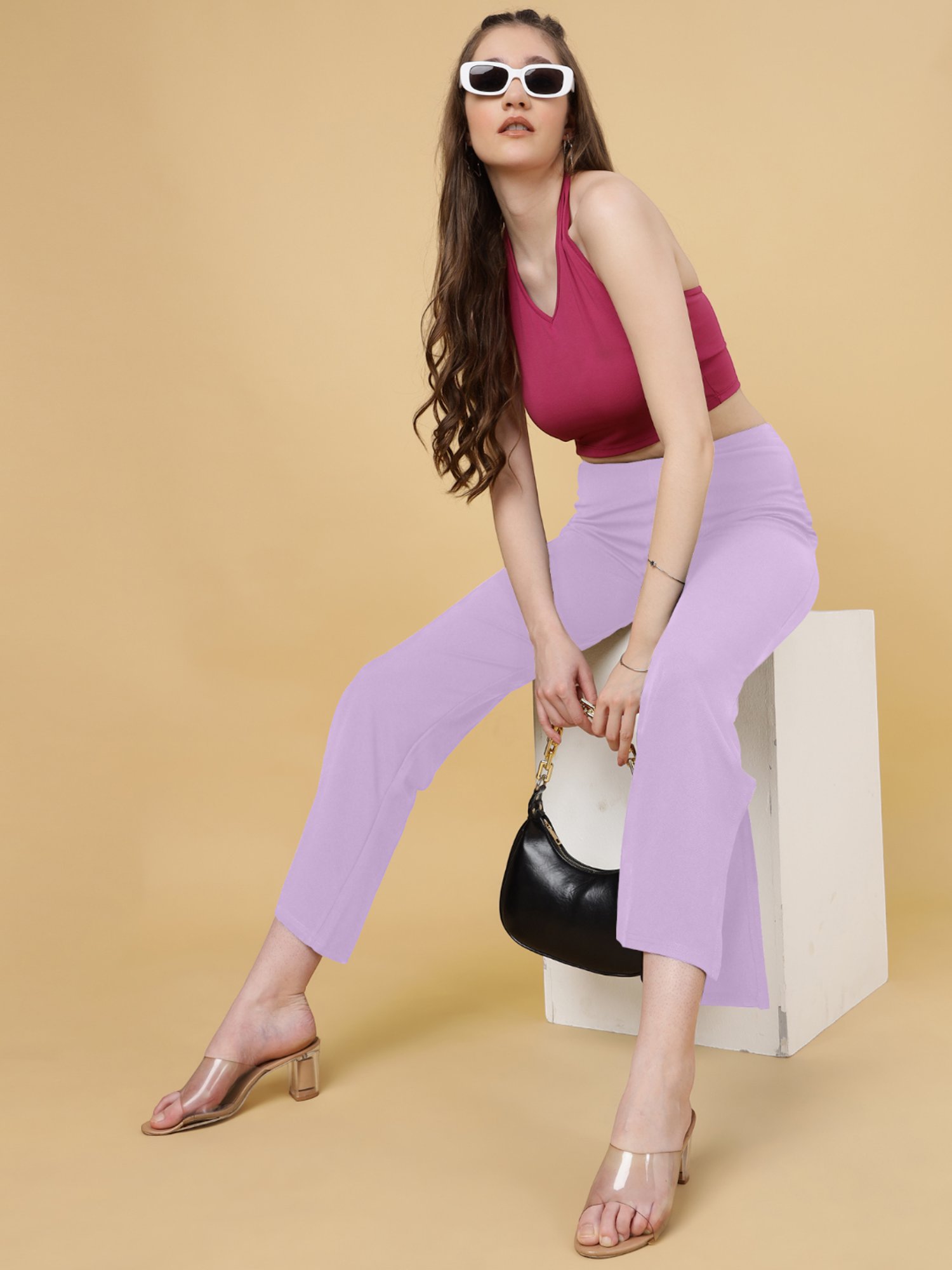 FITHUB Lavender Regular Fit High Rise Trousers