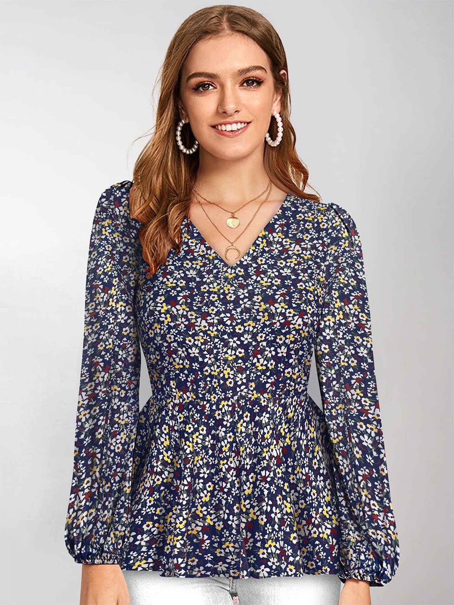KERI PERRY Navy Floral Print Top