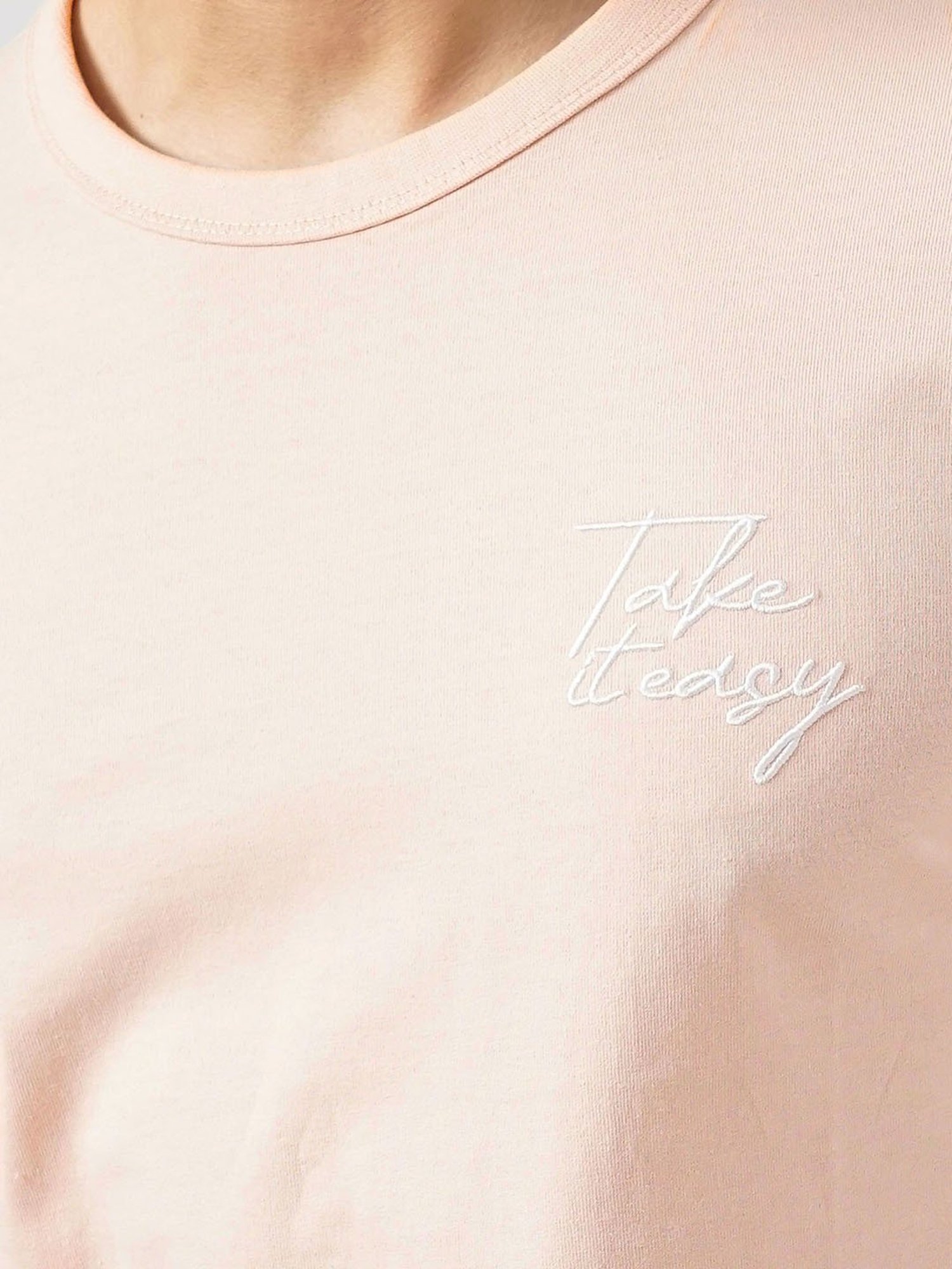 celio* Light Pink Regular Fit Cotton Crew T-Shirt