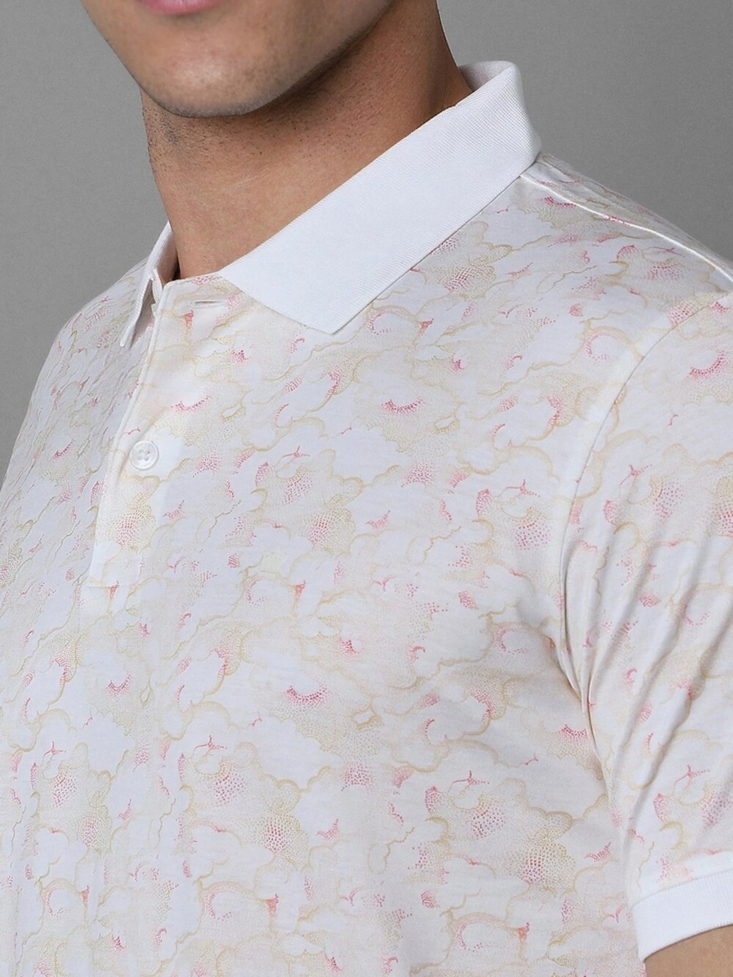 Louis Philippe White Cotton Regular Fit Printed Polo T-Shirt