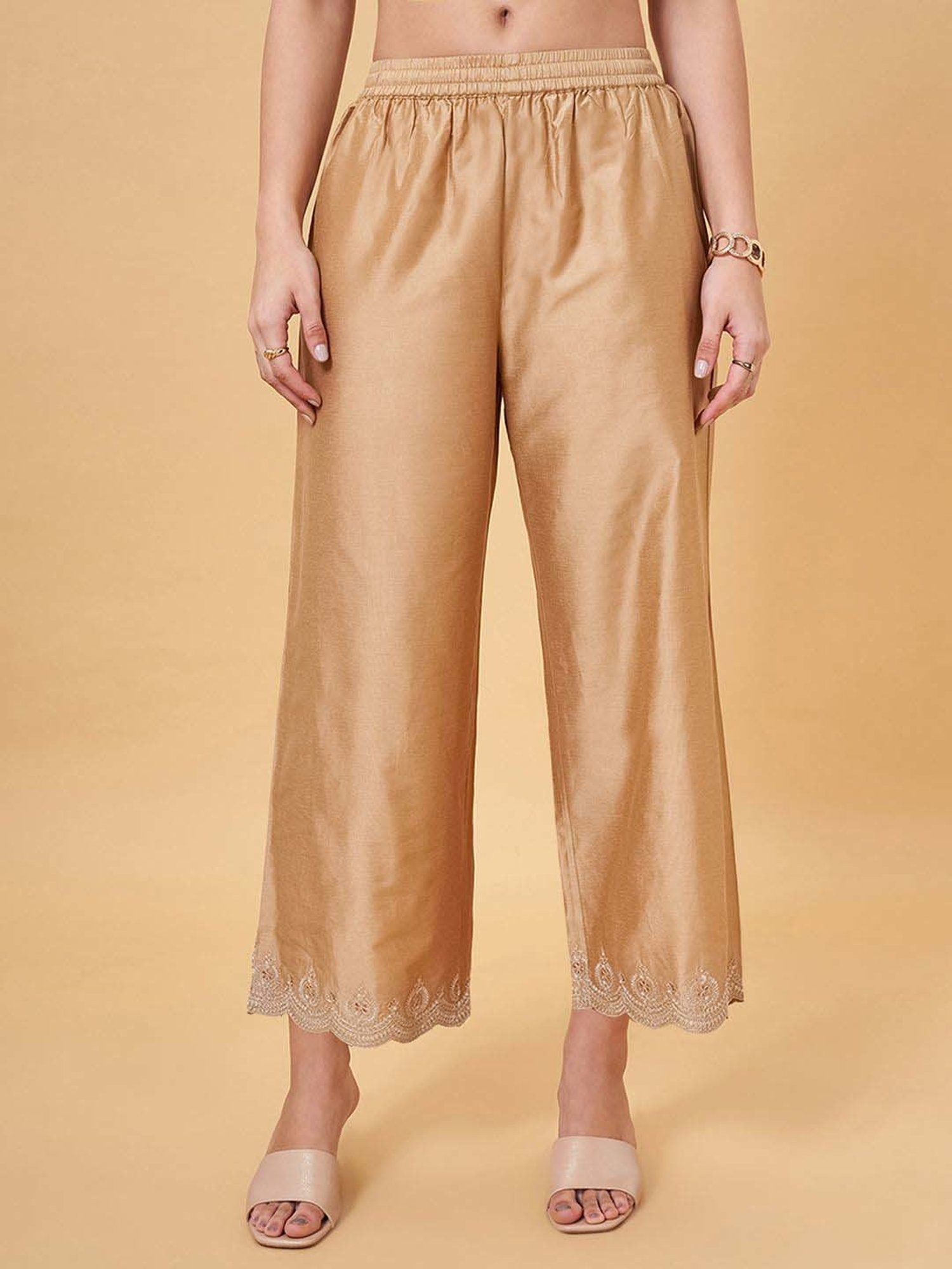 Rangmanch by Pantaloons Golden Embroidered Palazzos