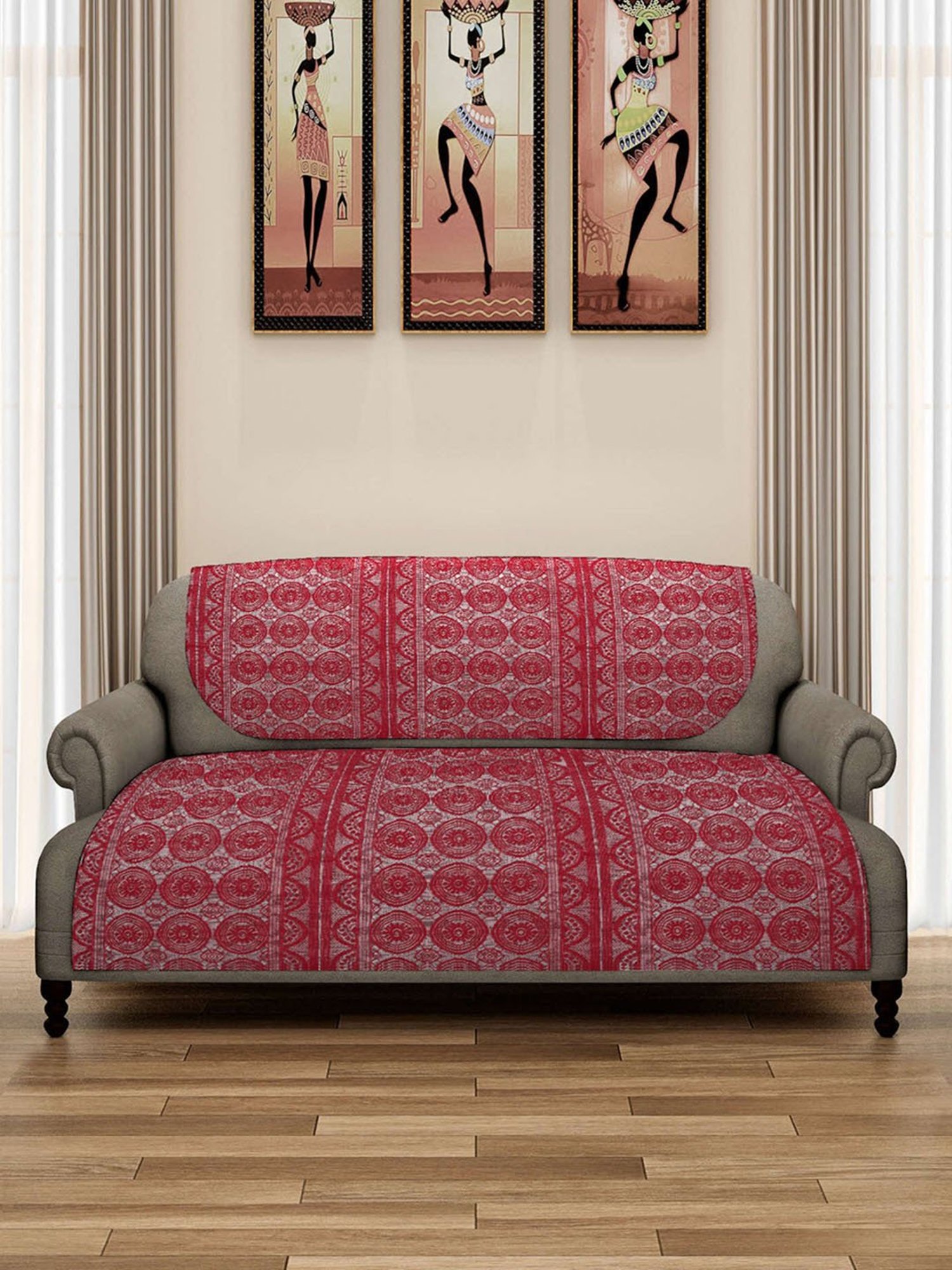 Romee Maroon Polyester Floral Sofa Covers