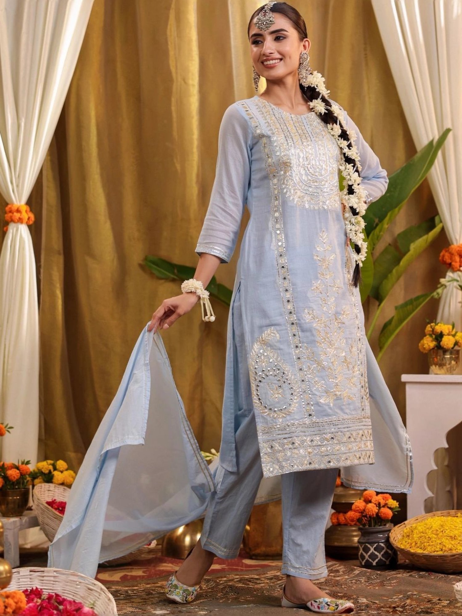 URBAN MYSTIC Black Rayon Embroidered Kurta & Sharara Set