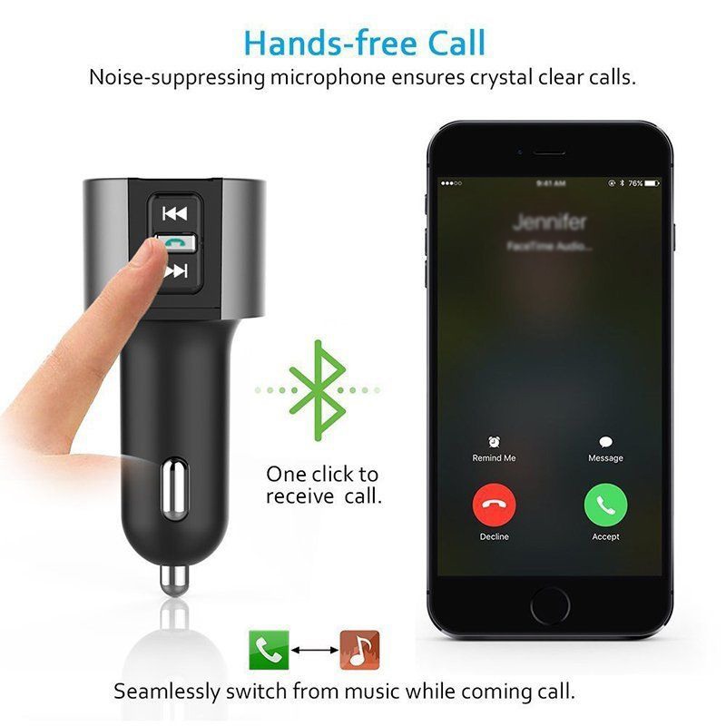 Car Bluetooth Cigarette Lighter FM Transmitters MP3 Adapter USB Car Charger US