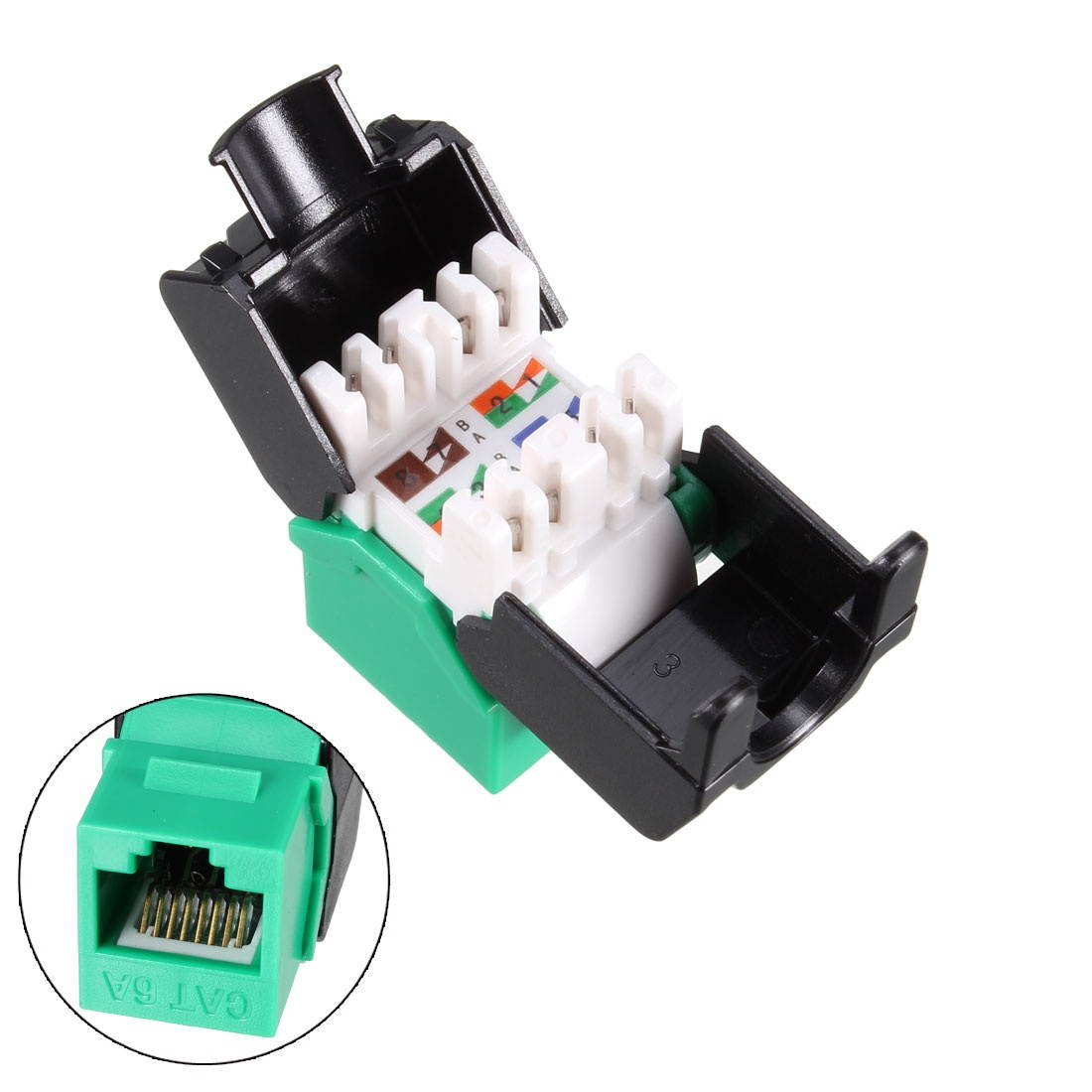 Cat6A Keystone Jack RJ45 Module - Cat6A Network Coupler Punch Adapter 3pcs Green