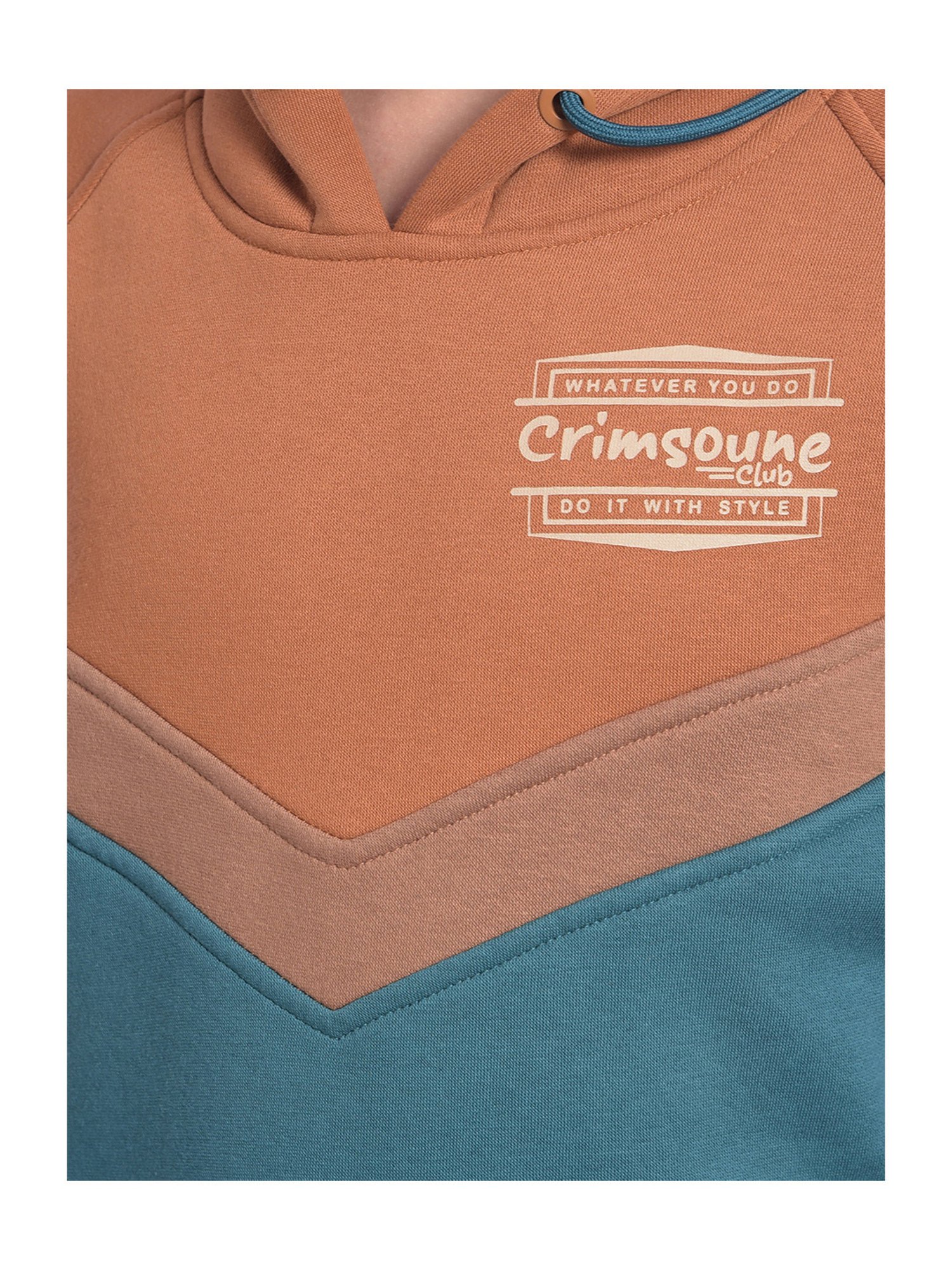 Crimsoune Club Kids Orange & Teal Color Block Full Sleeves Sweatshirt