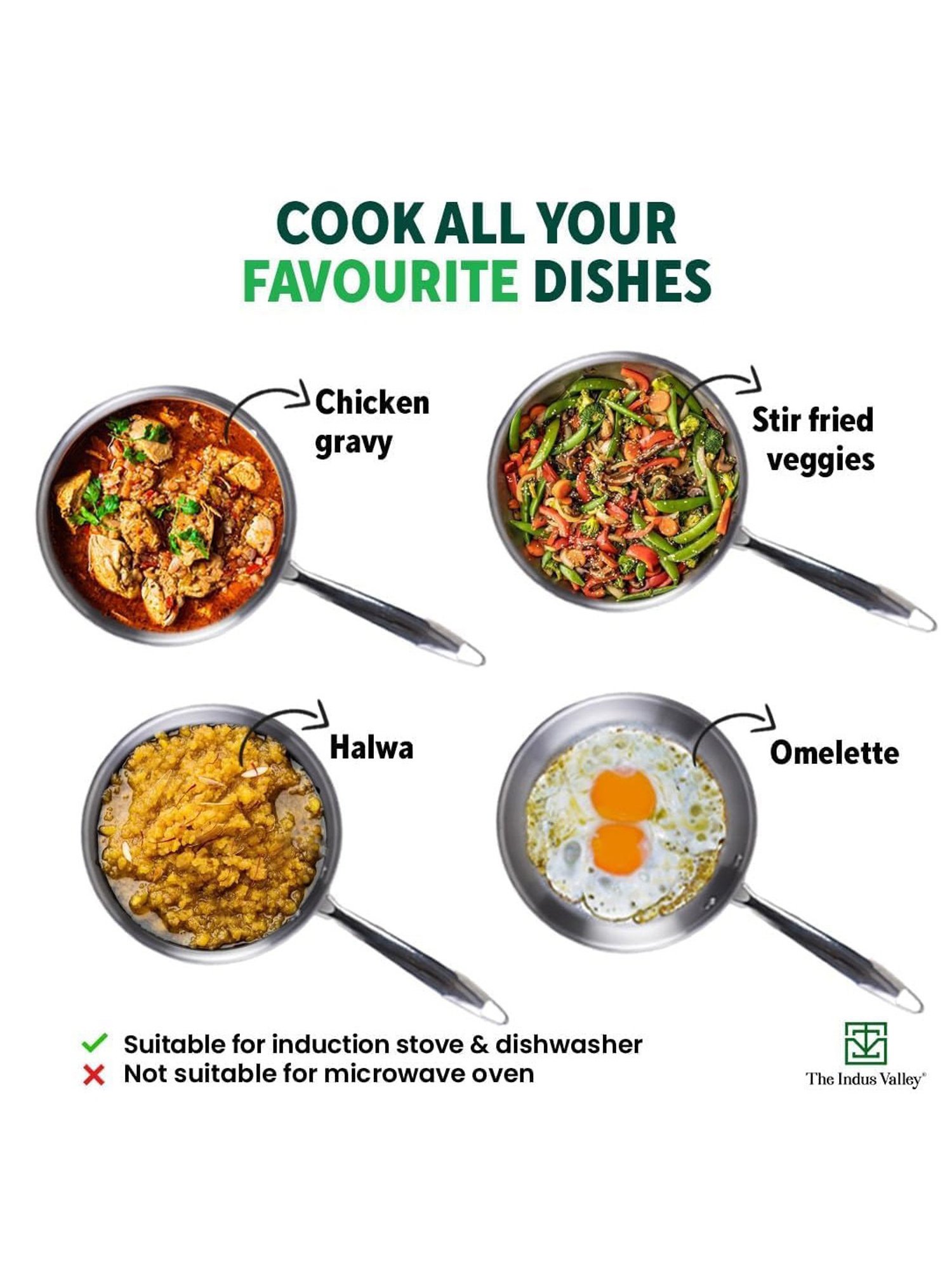 The Indus Valley Silver Stainless Steel Fry Pan with Wooden Flip (1.9 L)