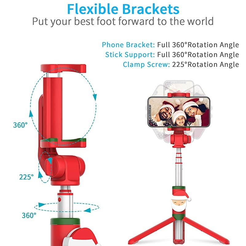 Bluetooth Selfie Stick Tripod with Wireless Remote Shutter Compatible with iPhone 11X876 Series Samsung Galaxy S10S9S8Note Series Huawei Other SmartphonesChristmas Santa