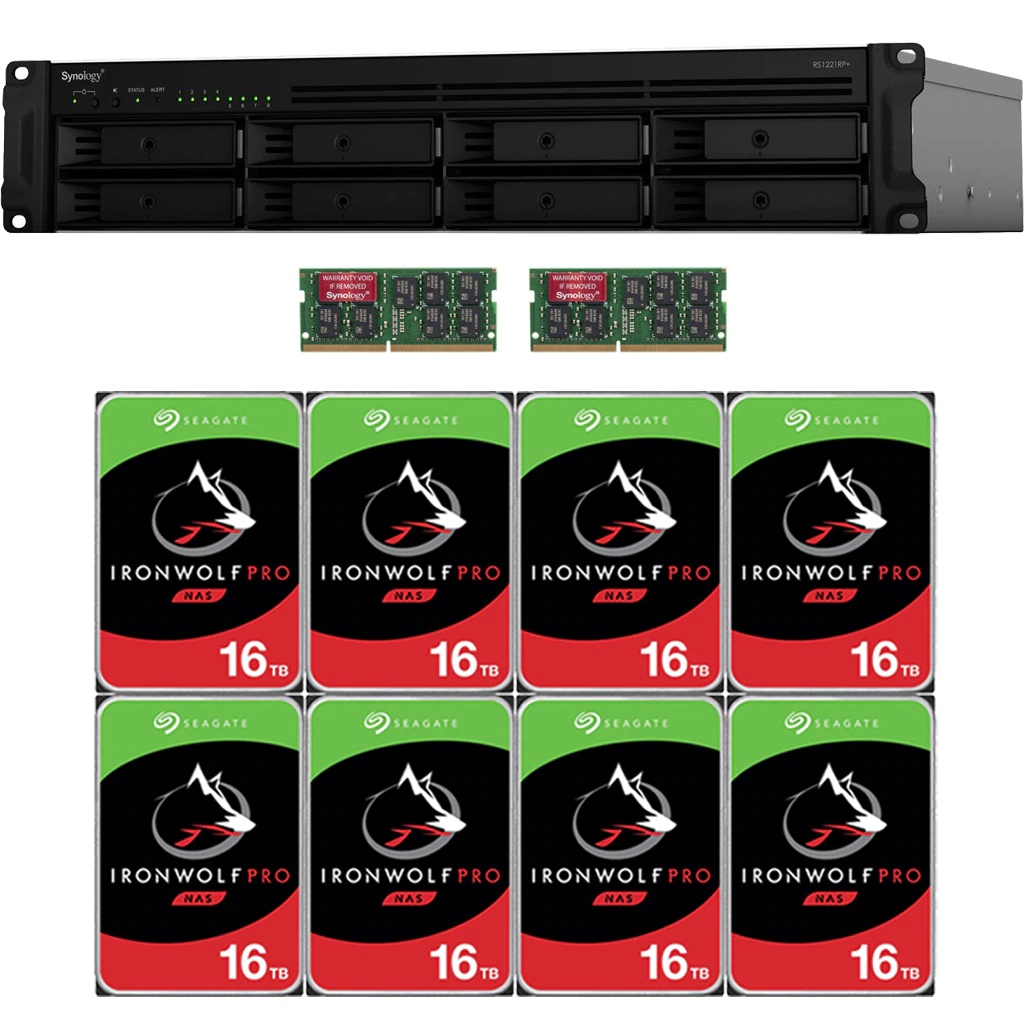 Synology RS1221RP+ RackStation with 16GB RAM and 96TB (8 x 12TB) of Seagate Ironwolf PRO NAS Drives Fully Assembled and Tested By CustomTechSales