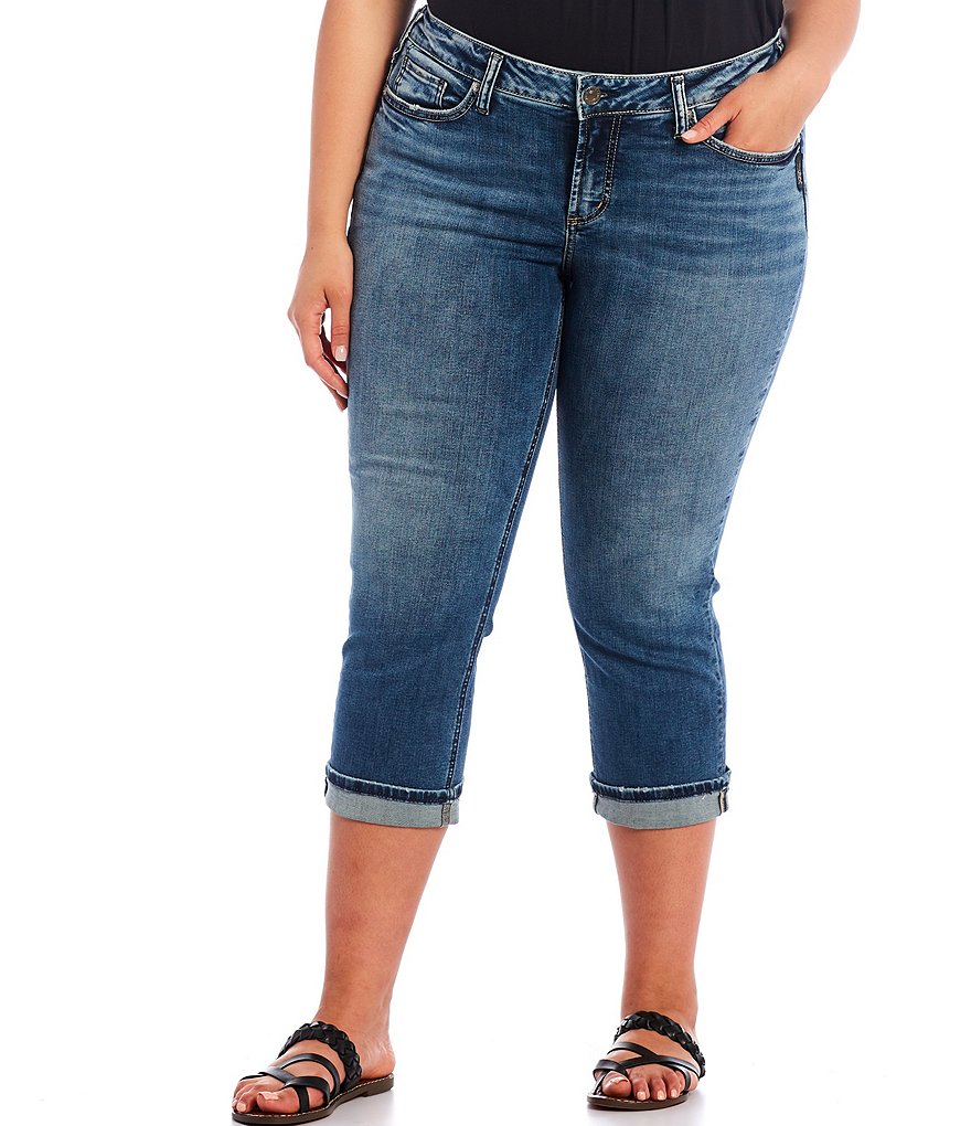Silver Jeans Co. Plus Size Mid Rise Straight Leg Elyse Cuffed Capri Jeans