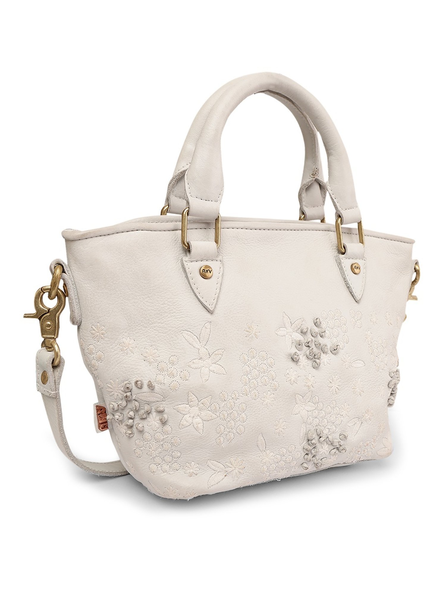 Art N Vintage Floral Bliss White Leather Embroidered Medium Handbag