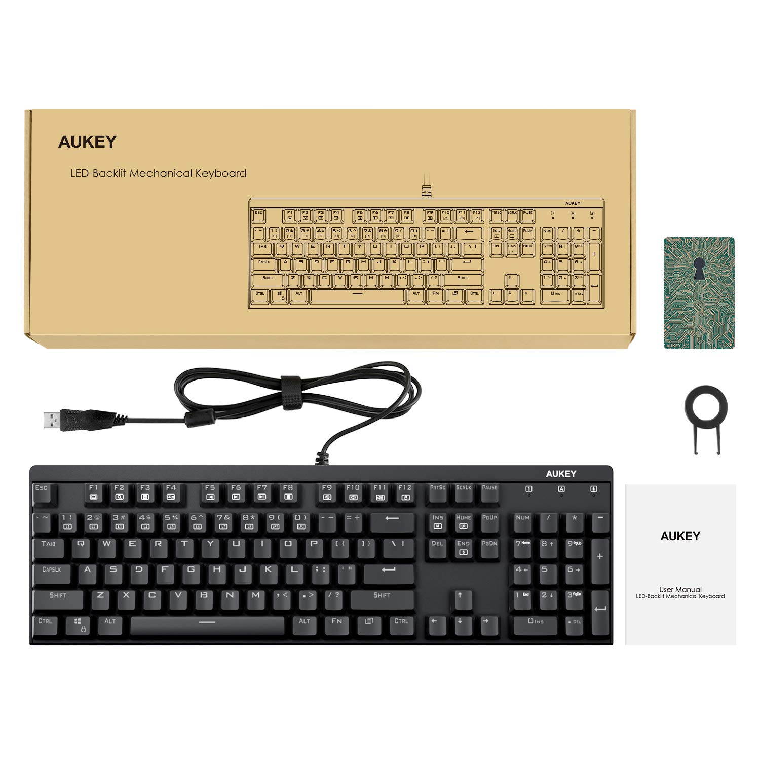 AUKEY Mechanical Keyboard LED Backlit Gaming Keyboard with Water-Resistant Design -Black KM-G6