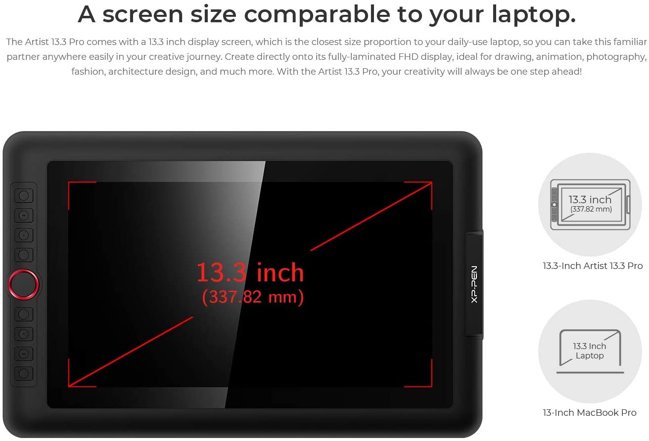 XP-PEN Artist13.3 Pro 13.3 Inch IPS Drawing Monitor Pen Display Full-Laminated Graphics Drawing Monitor with Tilt Function and 8 Shortcut Keys (8192 Levels Pen Pressure, 123% sRGB)