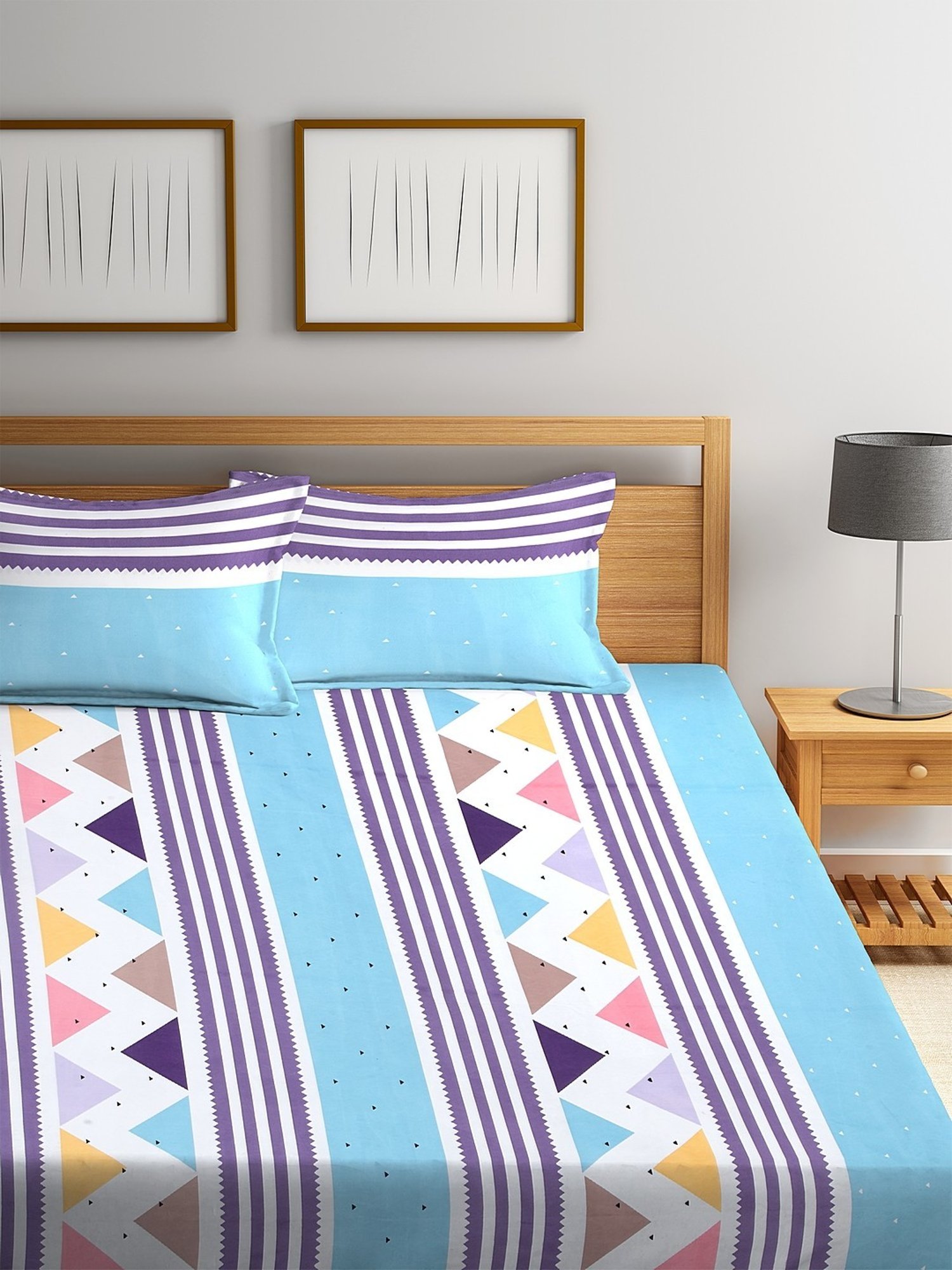 Klotthe Printed Multicolor 210 TC Cotton Blend King 2 Bed Sheets with 4 Pillow Covers