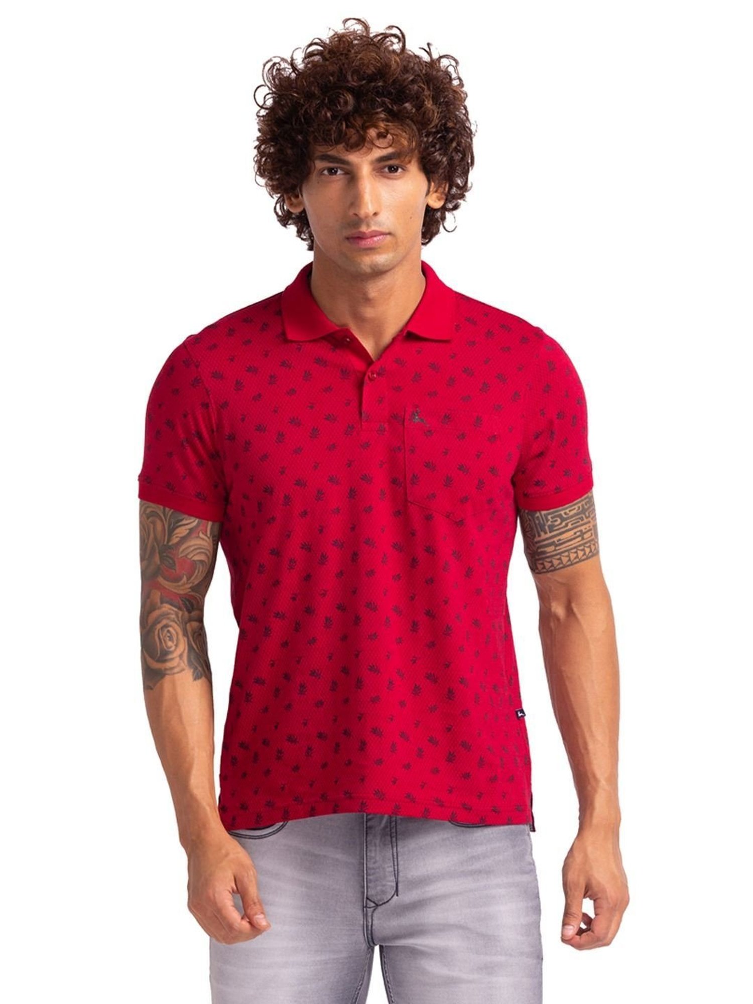 Parx Maroon Cotton Regular Fit Printed Polo T-Shirt