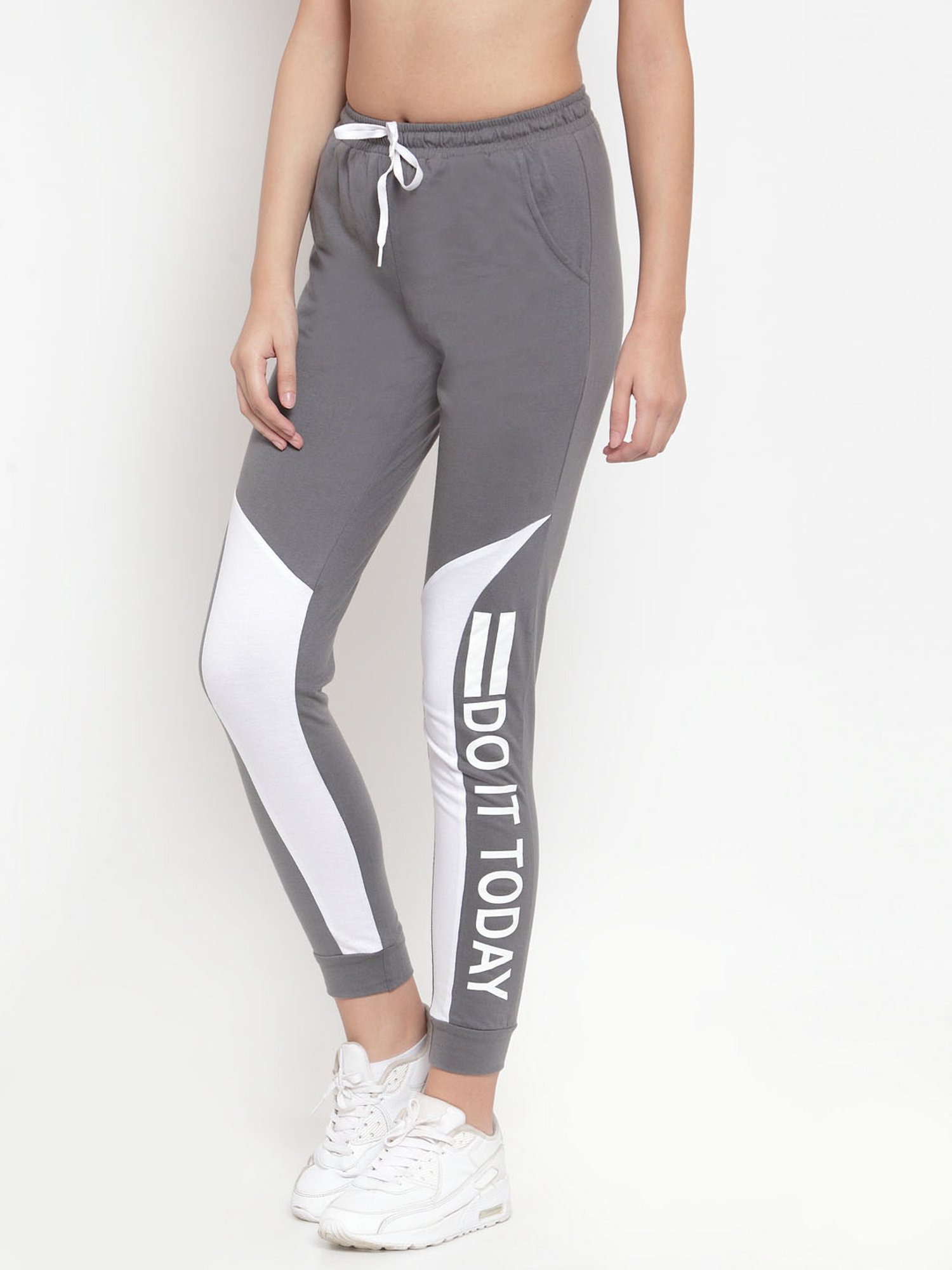 Boston Club Grey & White Graphic Print Trackpants