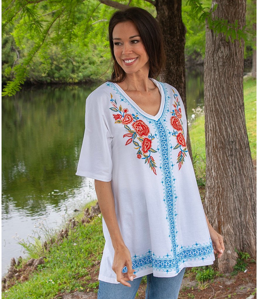 Karyn Seo Kira Multi Floral Embroidered Knit Tunic