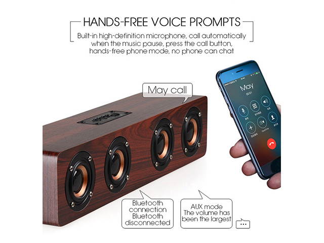 Autofeel Hifi Wireless Bluetooth Speaker Wireless Stereo Music FM Player  Subwoofer Heavy Bass Wood Home Audio Desktop Sound Bar Speakers Support Handsfree TF Card AUX For TV PC Computer