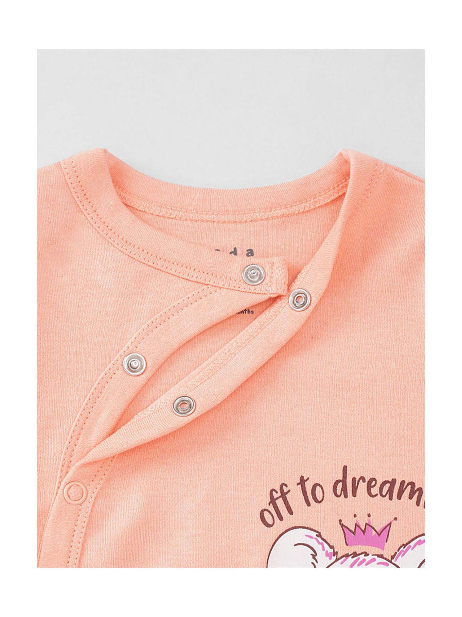 Ed-a-Mamma Baby Peach Printed Sleepsuit
