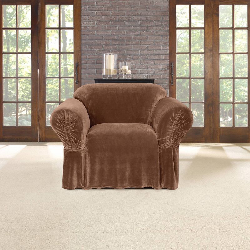 Stretch Plush Cinched Arm Chair Slipcover Brown - Sure Fit