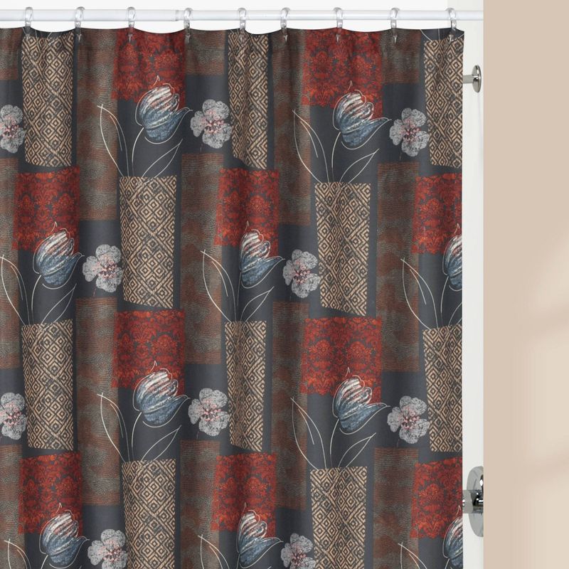 Borneo Floral Textured Shower Curtain Brown/Red - Creative Bath