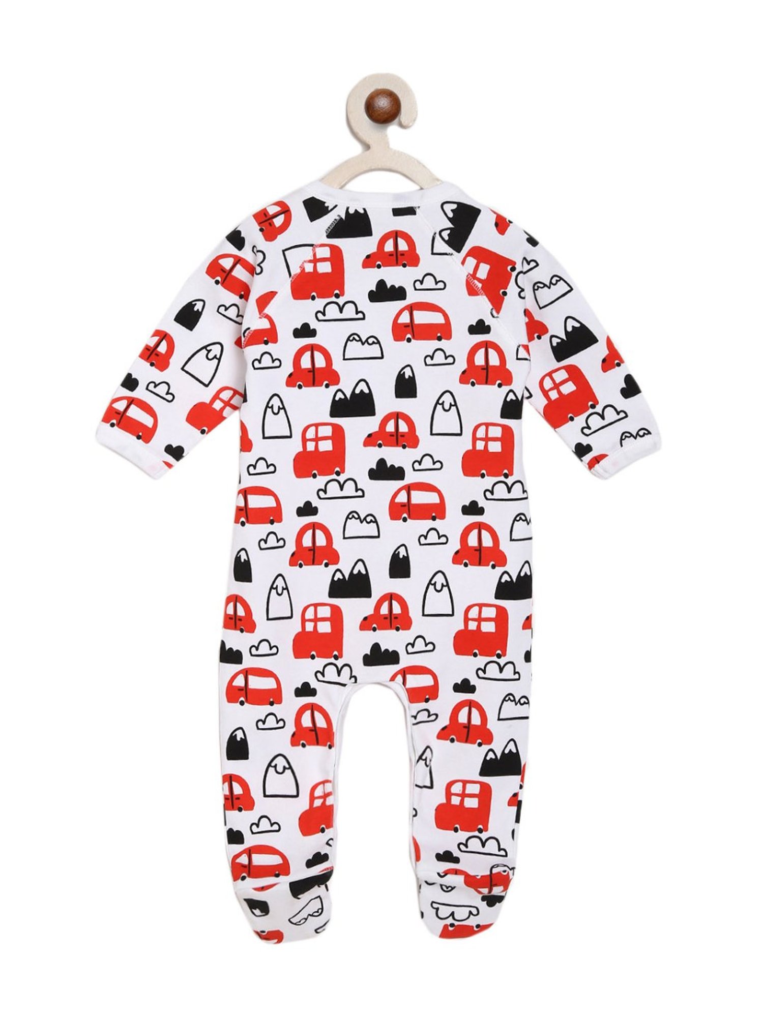 Berrytree Organic Kids Red Cotton Cars Print Rompers