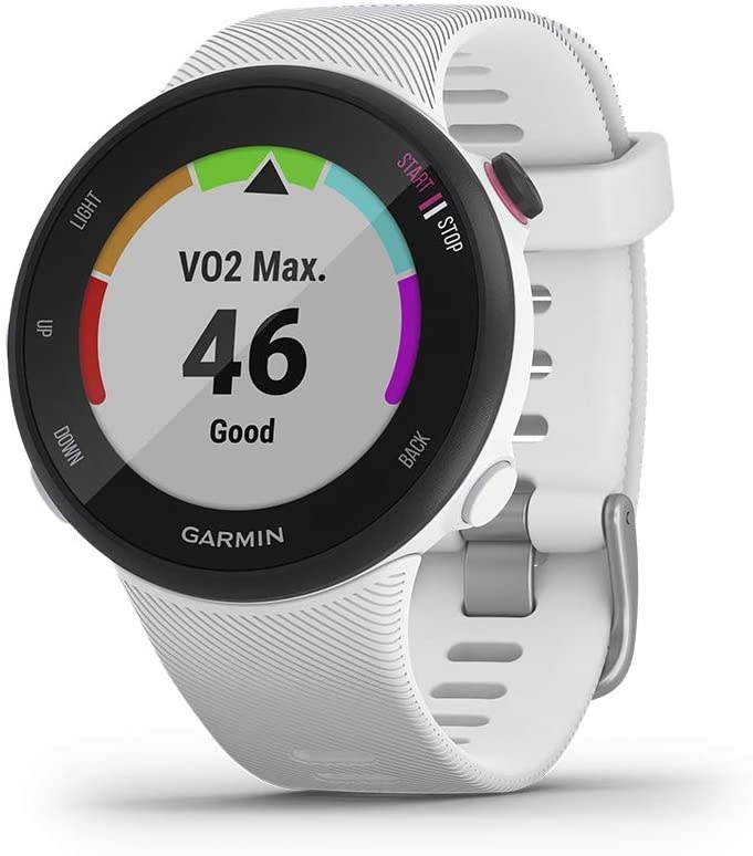 Garmin Forerunner 45S, 39mm Easy-to-use GPS Running Watch with Coach Free Training Plan Support, White & HRM-Dual Heart Rate Monitor