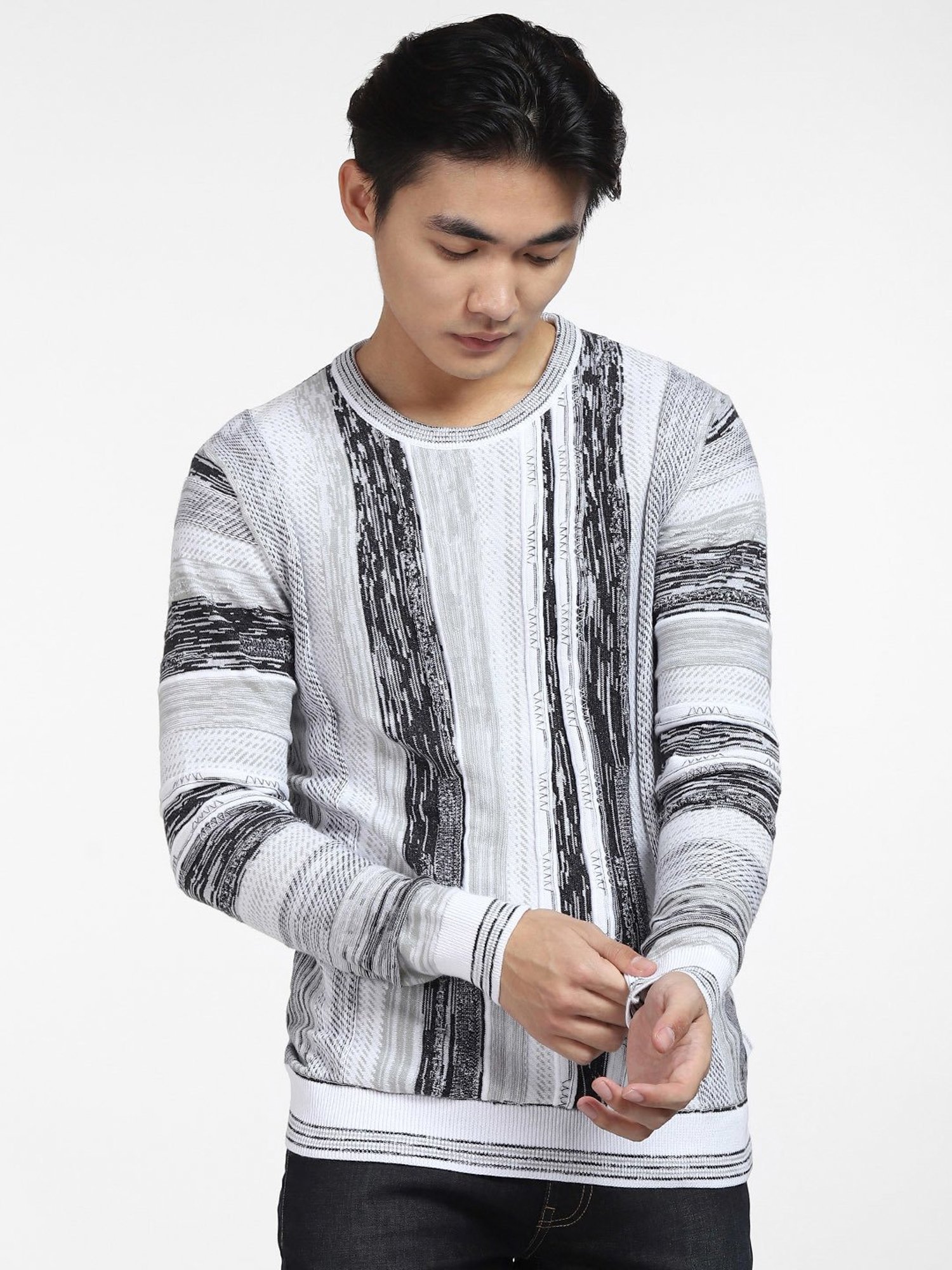 Jack & Jones White Regular Fit Self Design Sweater
