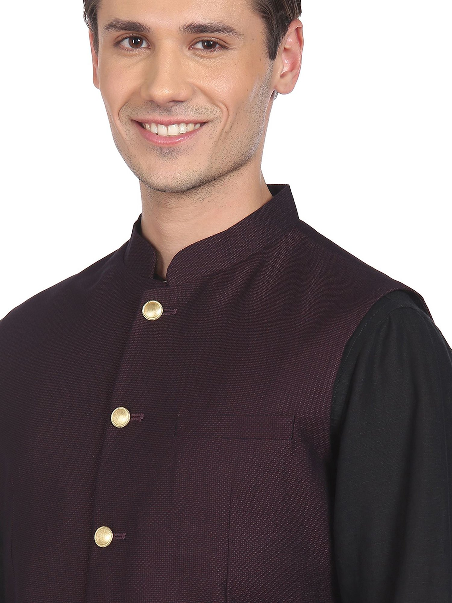 AD by Arvind Maroon Mandarin Collar Nehru Jacket