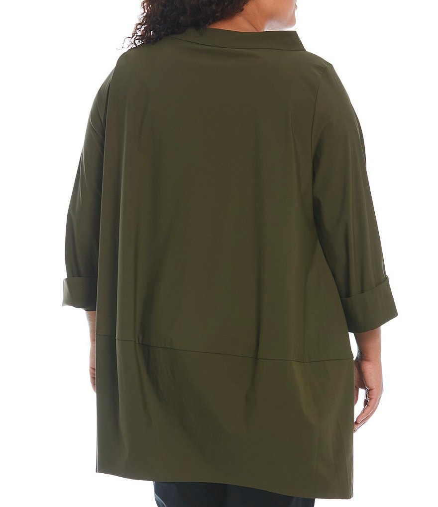 IC Collection Plus Size Stretch Woven Funnel Neck Stand Collar 3/4 Sleeve Tunic