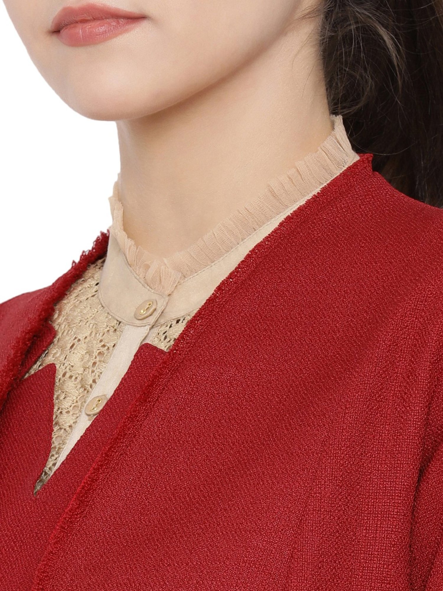 Office & You Red Silk Linen Jacket With Fringes