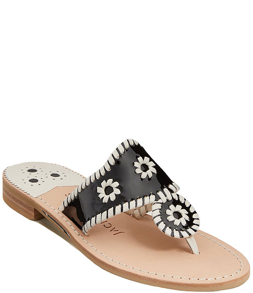 Jack Rogers Jacks Patent Leather Whipstitch Detail Thong Sandals