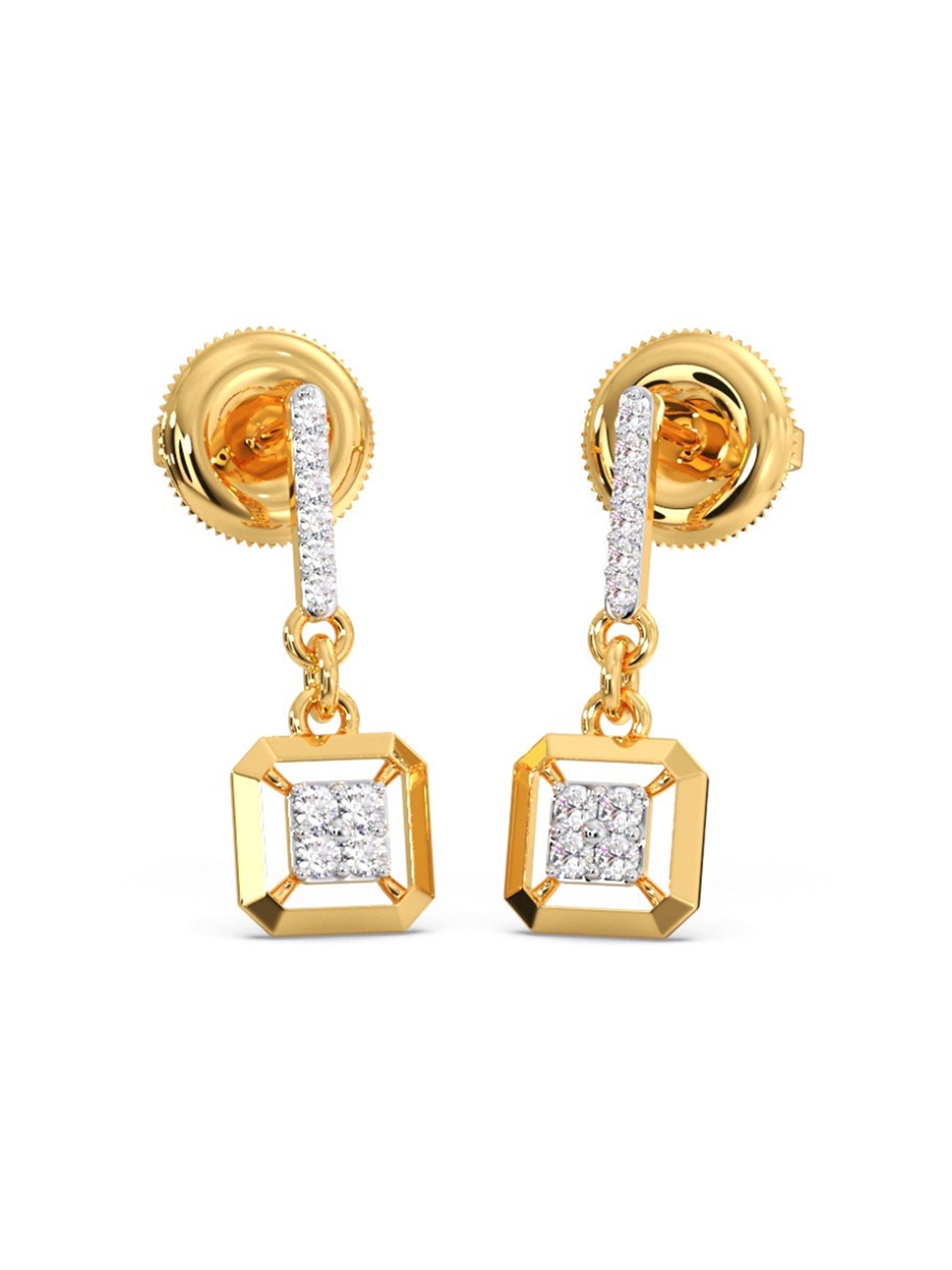 Candere by Kalyan Jewellers Peacock Collection 18k Yellow Gold Diamond Drop Earrings for Women