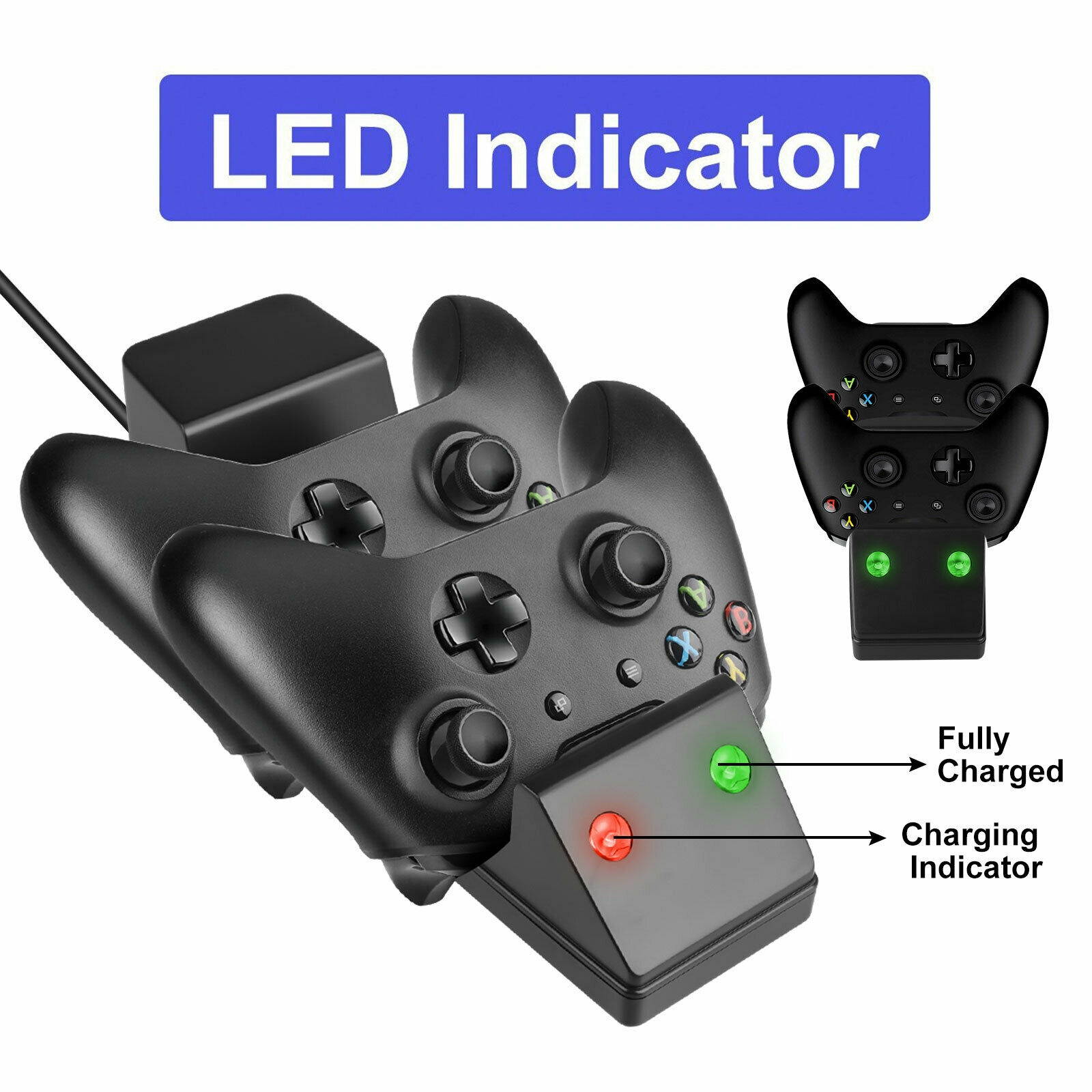 USB Dual Charging Dock Gamepad Fast Charger+Battery for Xbox One/ S Controller