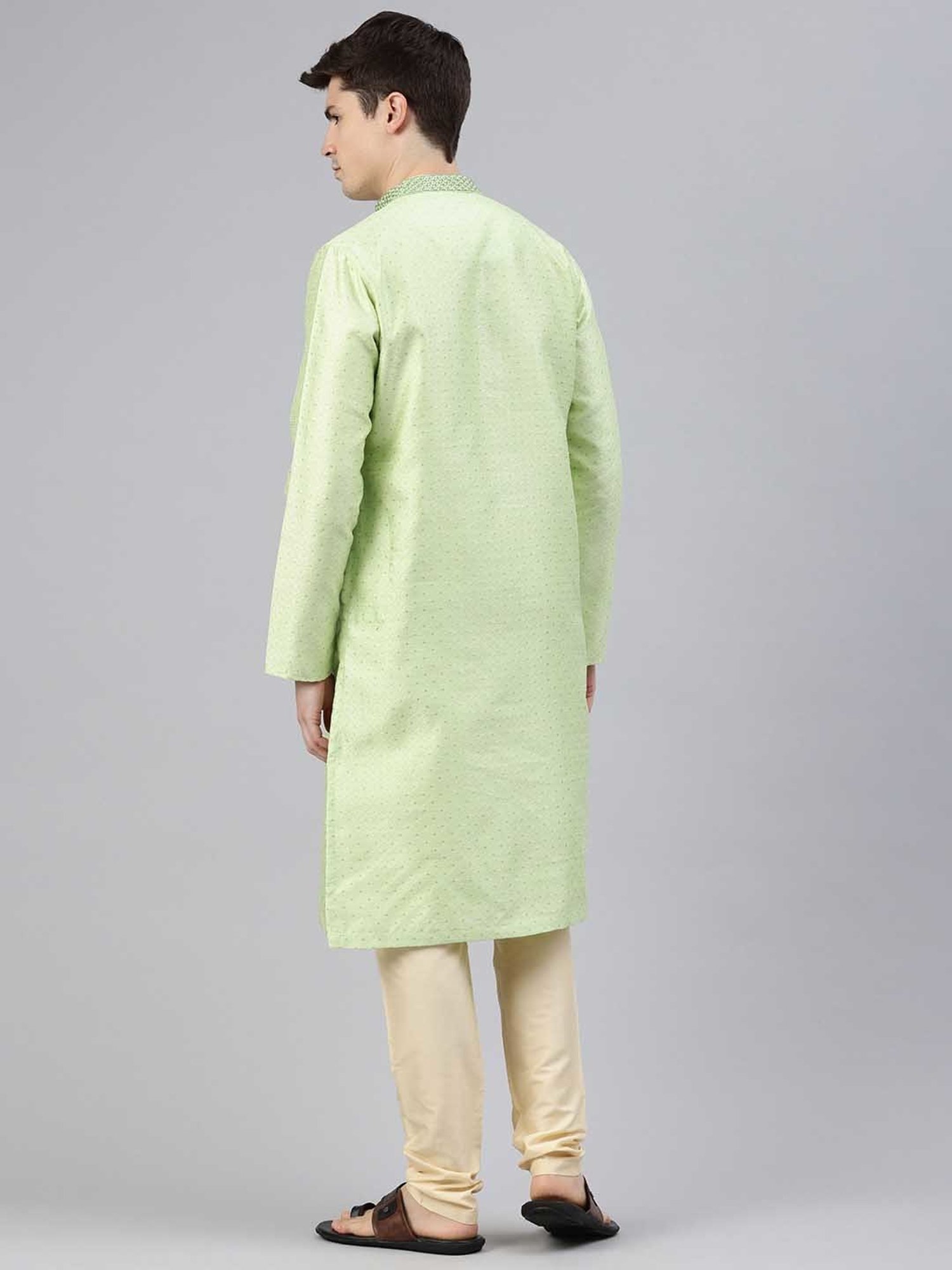Manthan Light Green & Cream Regular Fit Self Design Kurta & Pyjamas Set