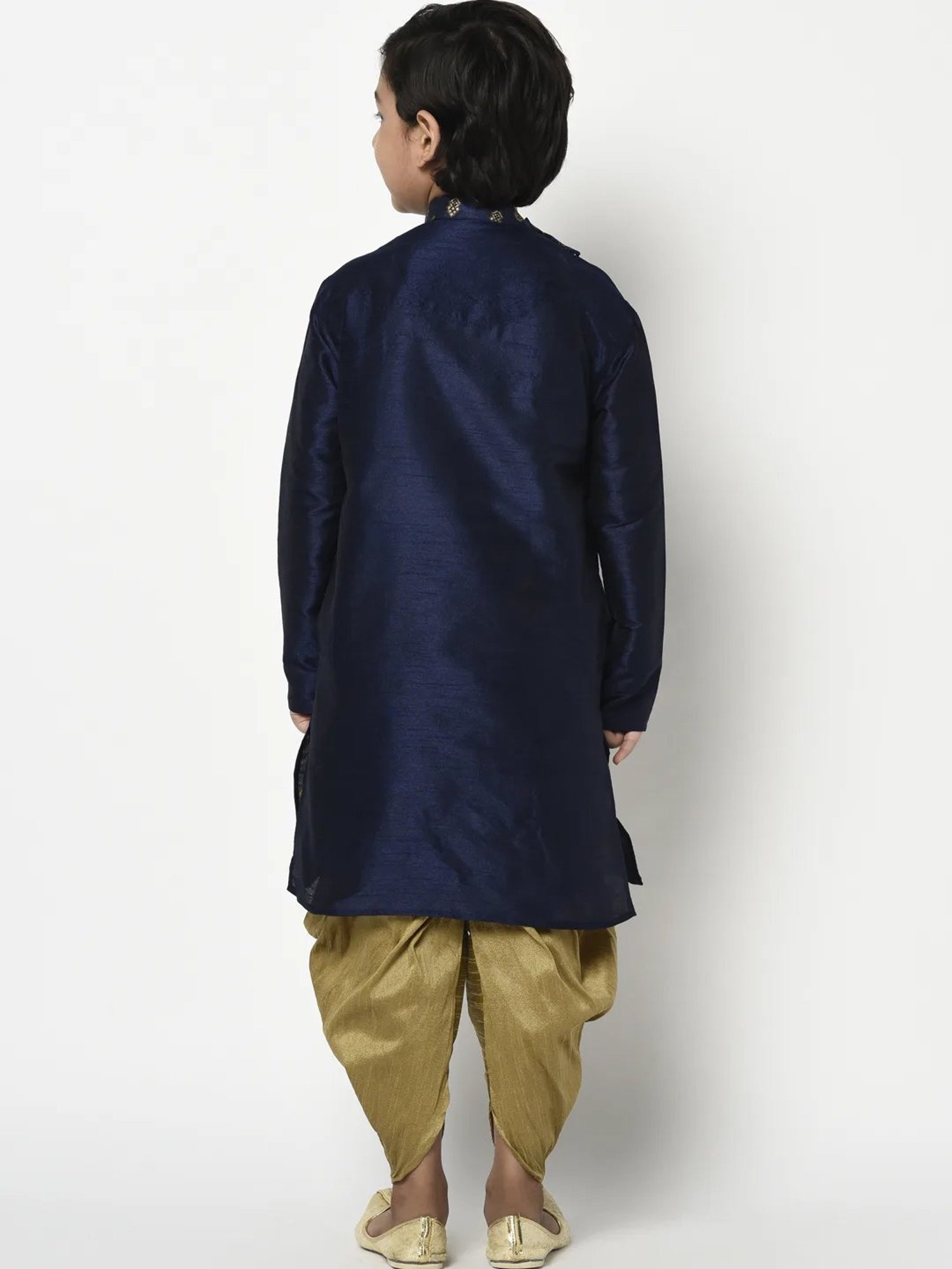 Deyann Kids Navy & Gold Self Design Full Sleeves Kurta with Patiala