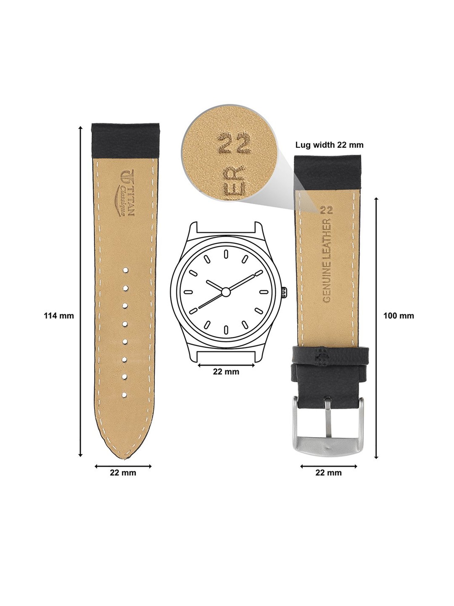 Titan 24 mm Tan Genuine Leather Strap for Men