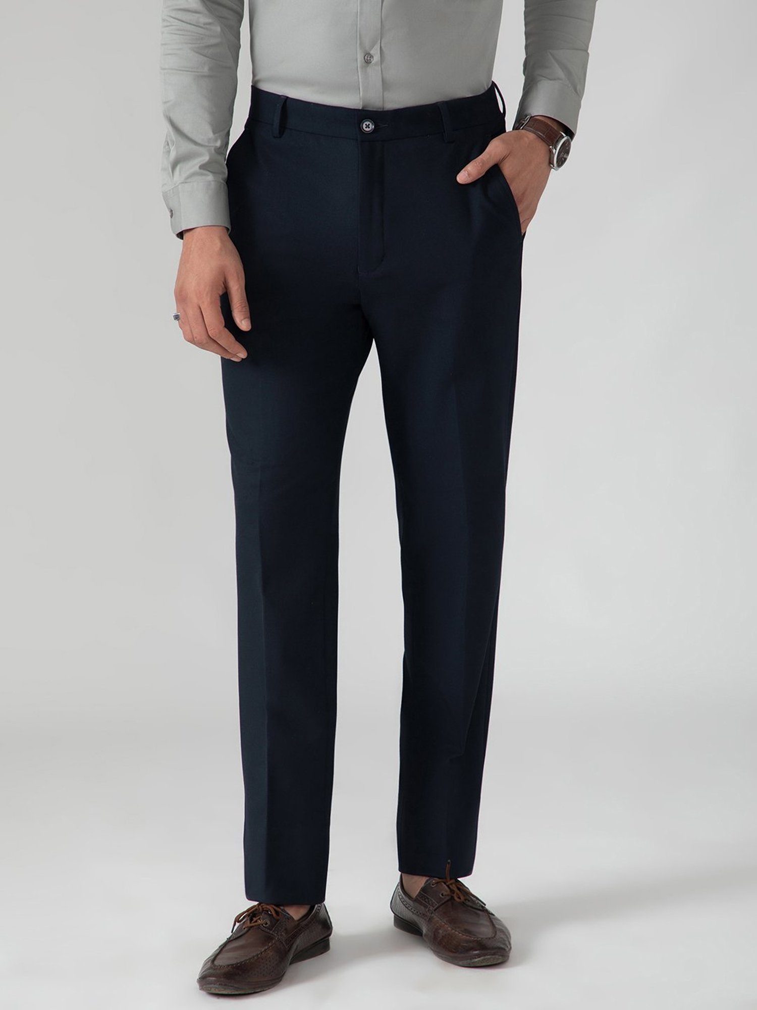 SUBTRACT Navy Slim Fit Flat Front Trousers