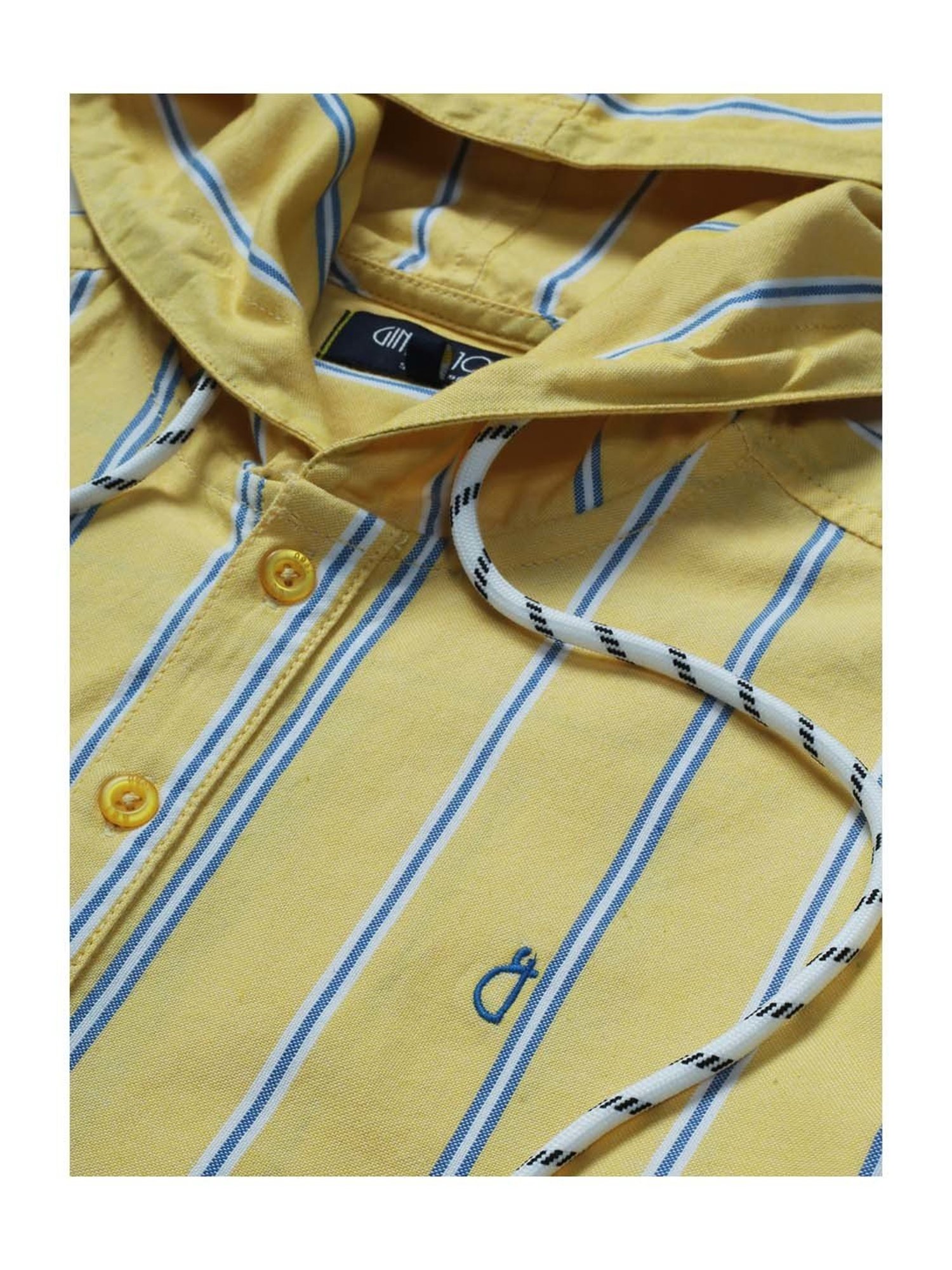 Gini & Jony Kids Yellow & Blue Cotton Striped Full Sleeves Shirt