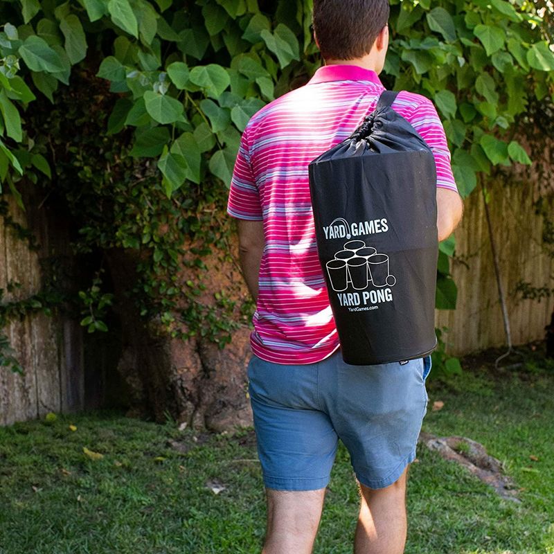 Yard Games Giant Outdoor Yard Pong Activity Party Set w/ 12 Buckets & 2 Balls Bundle w/ Giant Outdoor Indoor Wooden Dice Set w/ Scorecards & Case