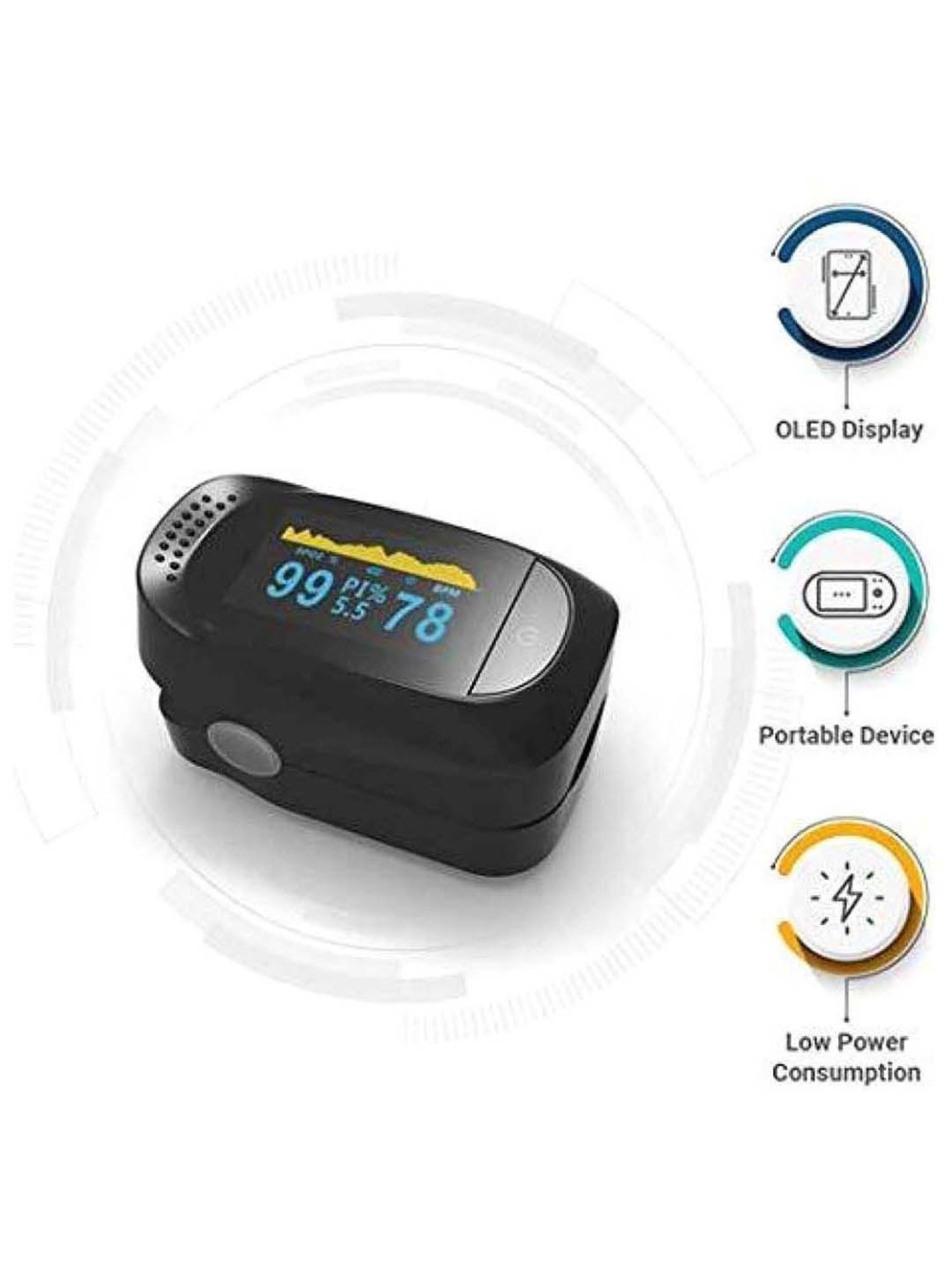 MCP OLED Fingertip Pulse Oximeter (Black)